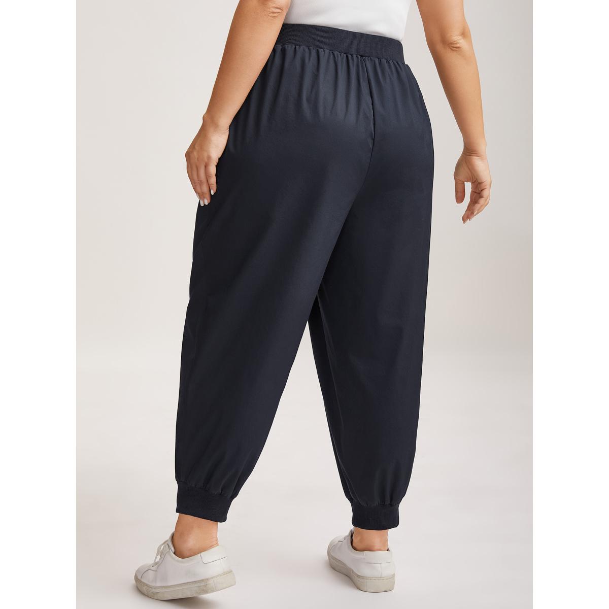 Plus Size Cotton Pull-On Waist Solid Jogger Pants Women Indigo Casual Mid Rise Casual Pants BloomChic 18-20/2X Product Image