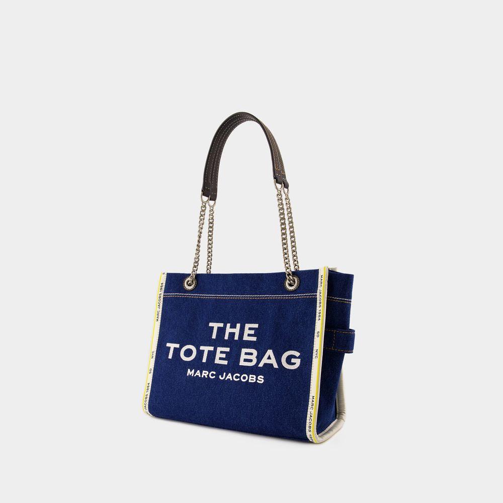 MARC JACOBS The Medium Tote In Blue Denim With Embroidered Logo In Dark Wash Product Image