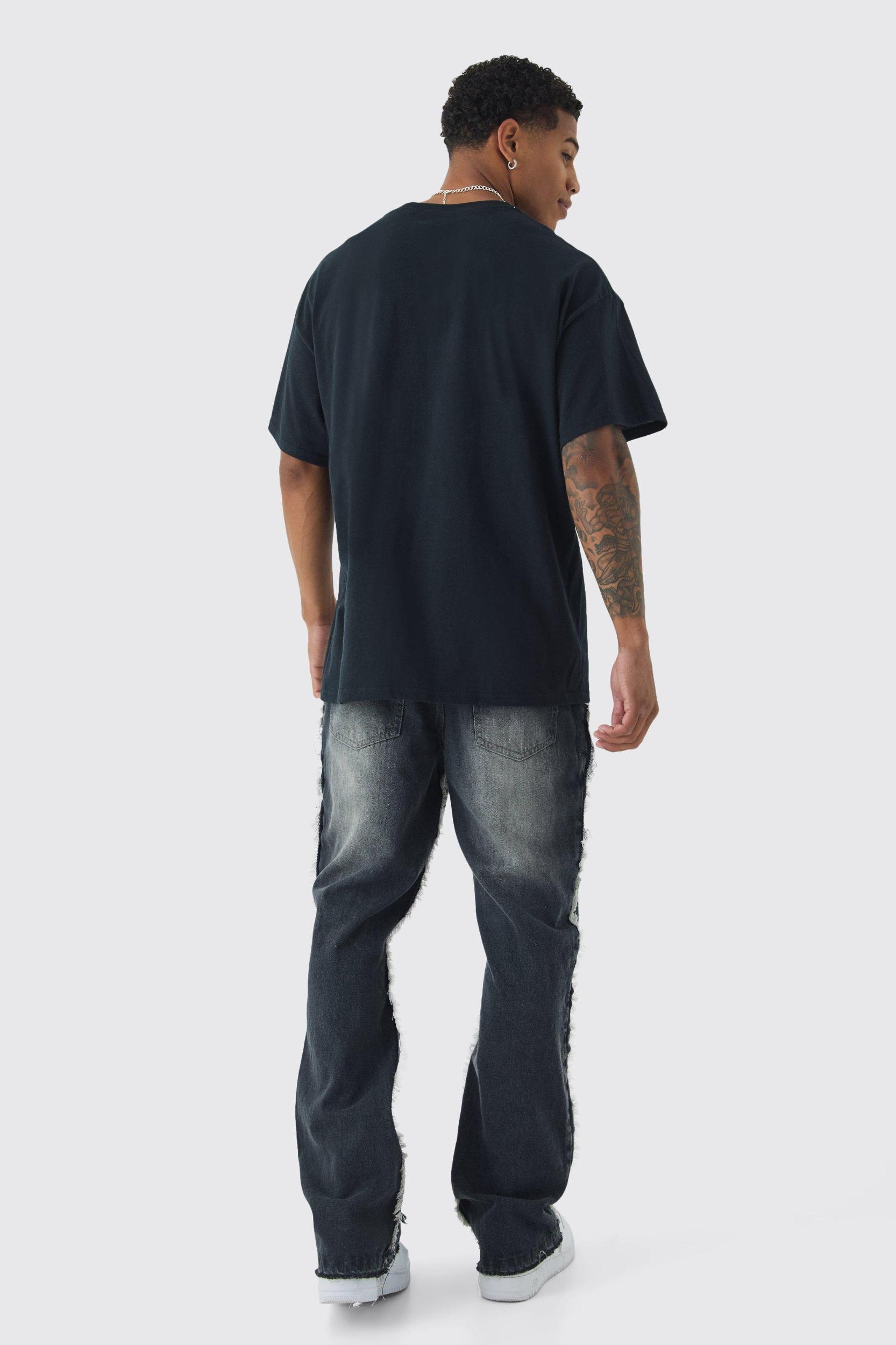 Slim Flared All Over Ripped Jeans With Let Down Hem | boohooMAN USA Product Image