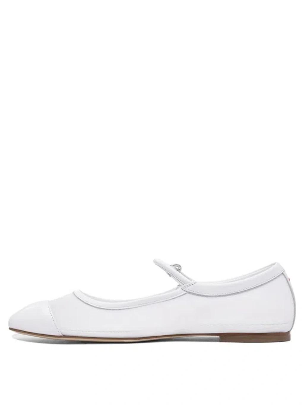 AEYDE Round Toe Ballerina Shoes With Contrast Piping In White Product Image
