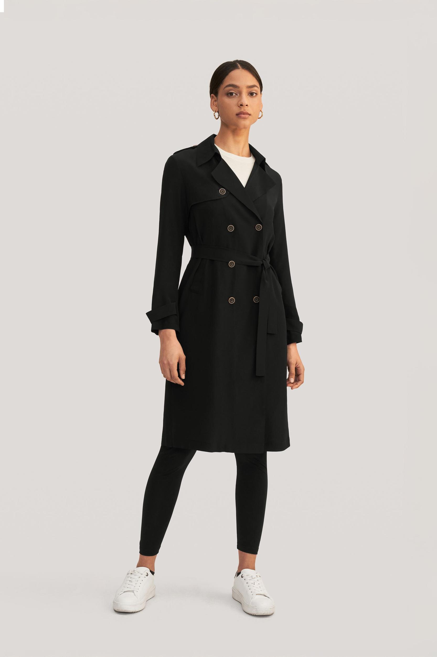 Classic Double-Breasted Silk Trench Coat Product Image