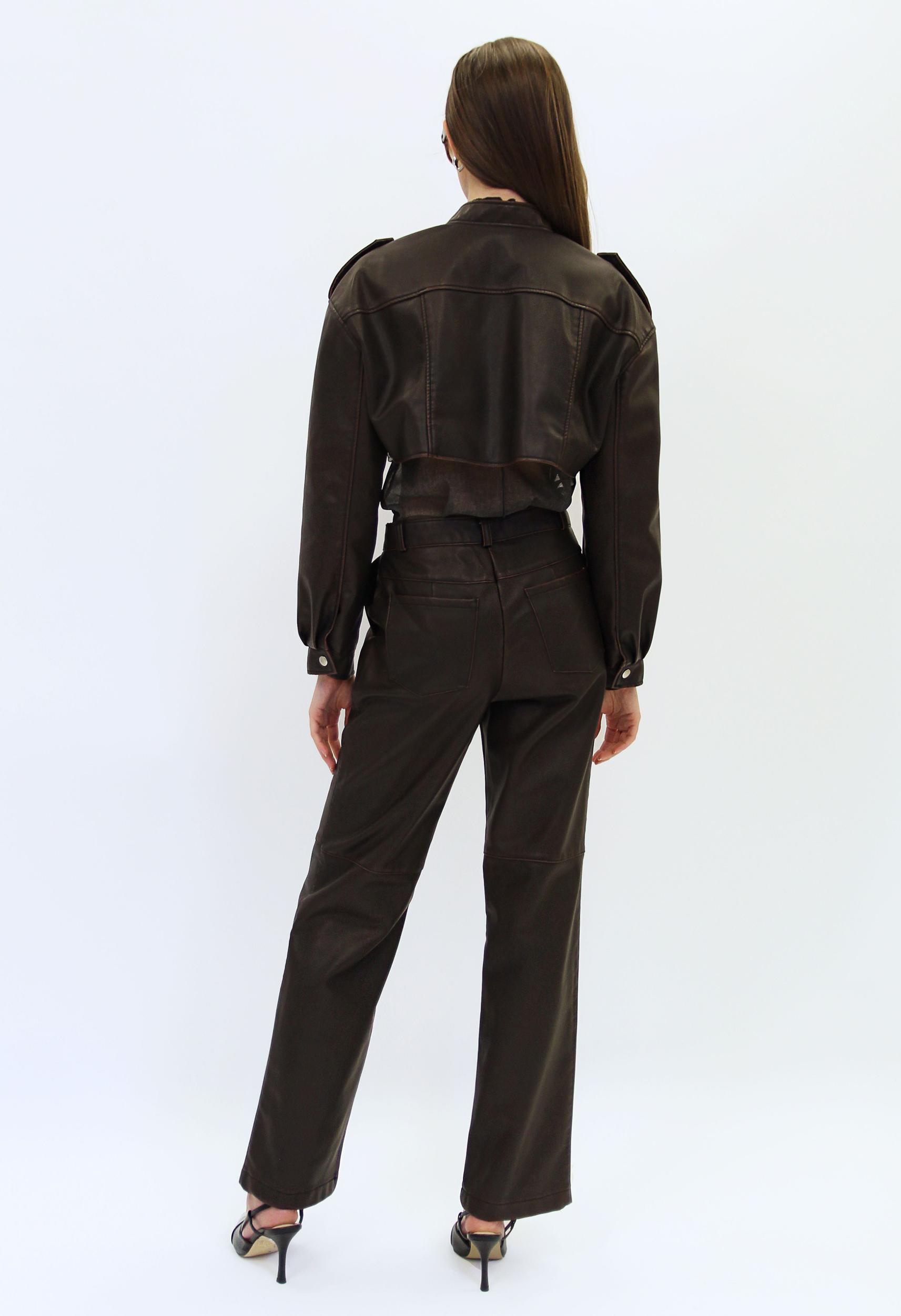 Brown Leather Cropped Jacket Product Image
