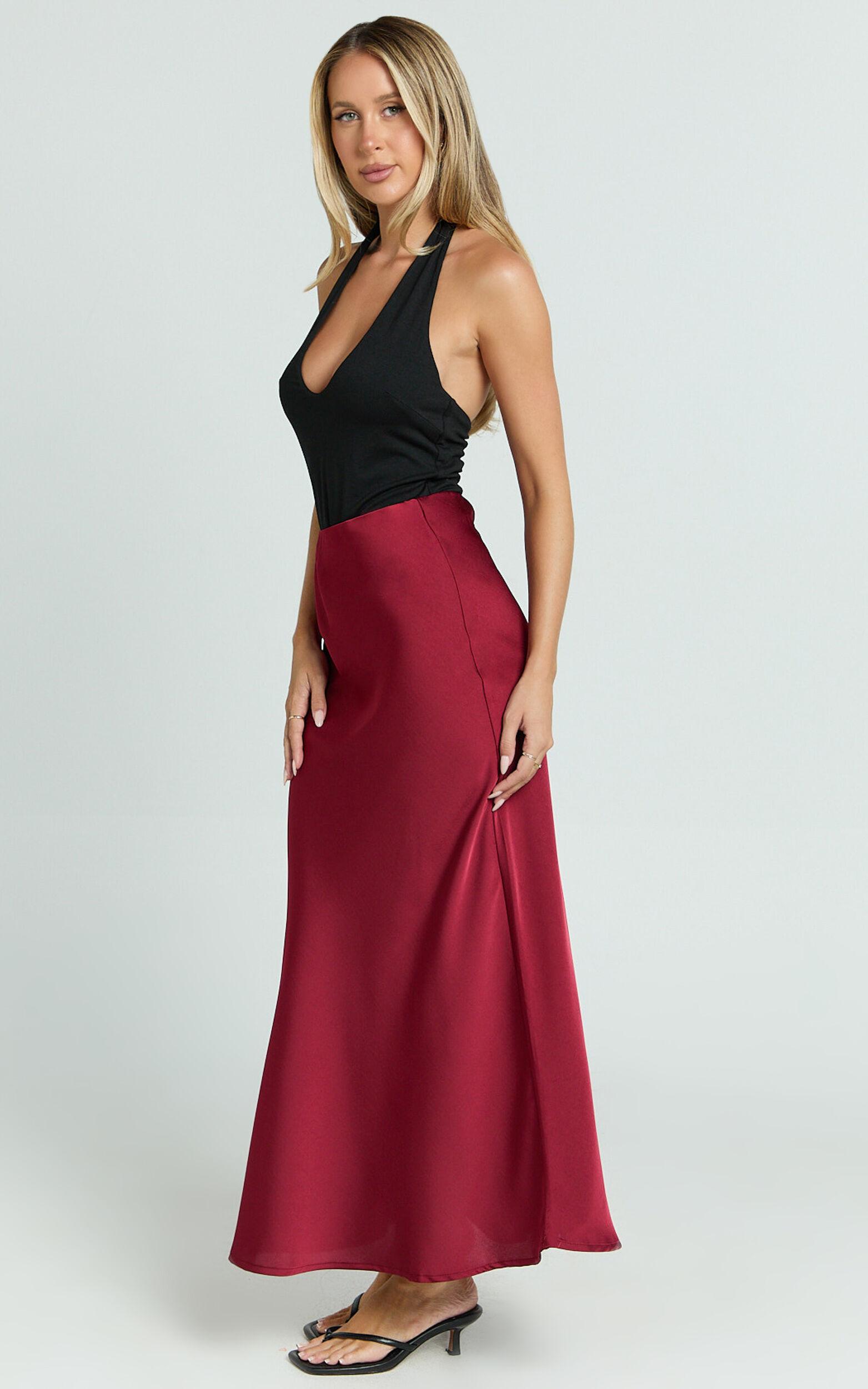 Amari Maxi Skirt - High Waisted Bias Cut Skirt in Wine Product Image