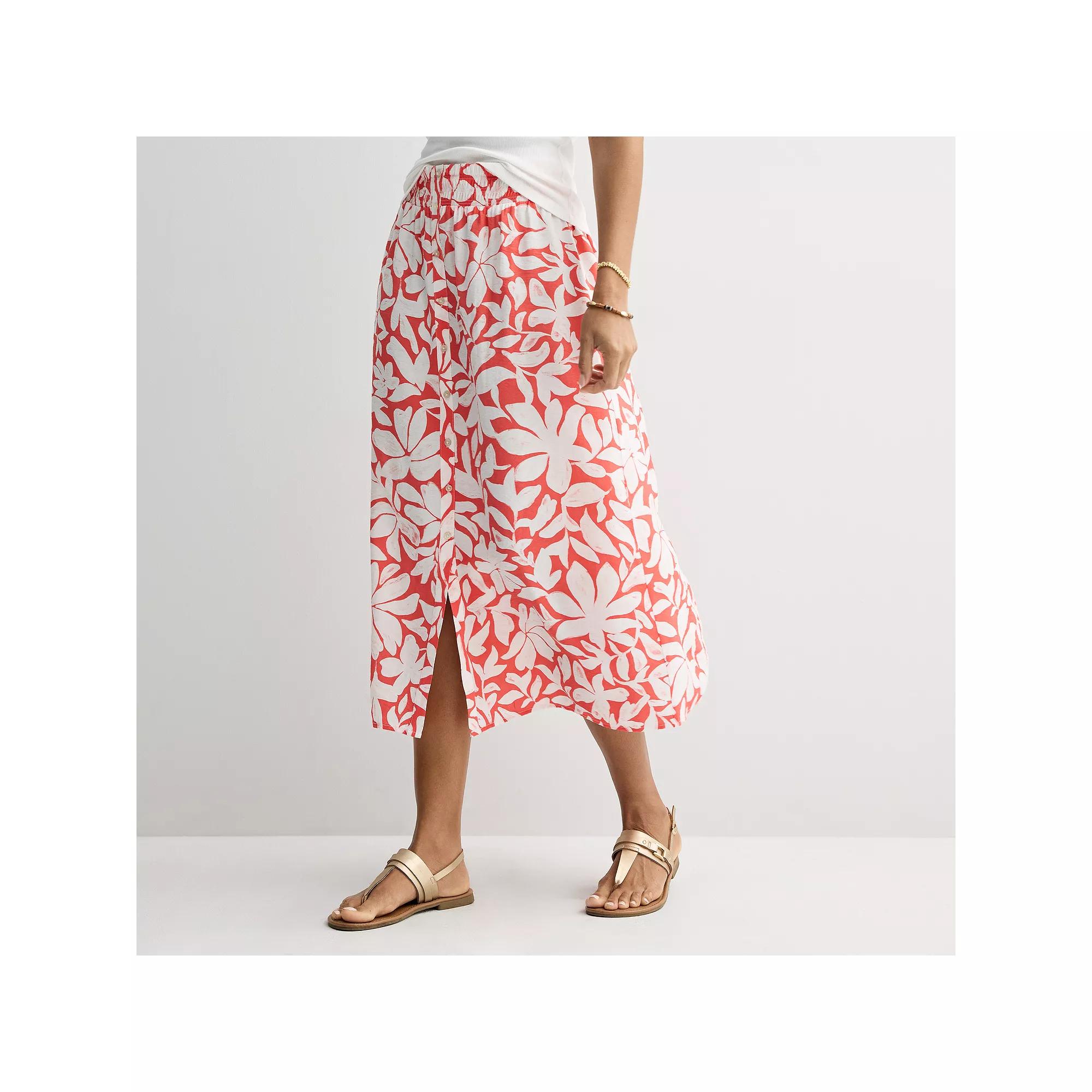Women's Sonoma Goods For Life® Button-Front Midi Skirt, Size: Small, Pink Painted Floral Product Image