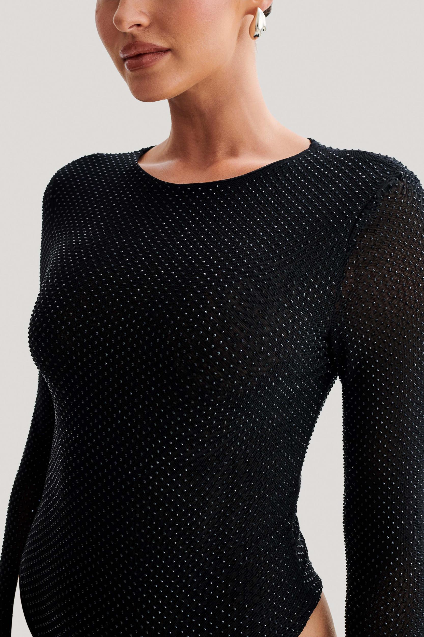 Selma Long Sleeve Diamante Bodysuit - Black/Black Product Image