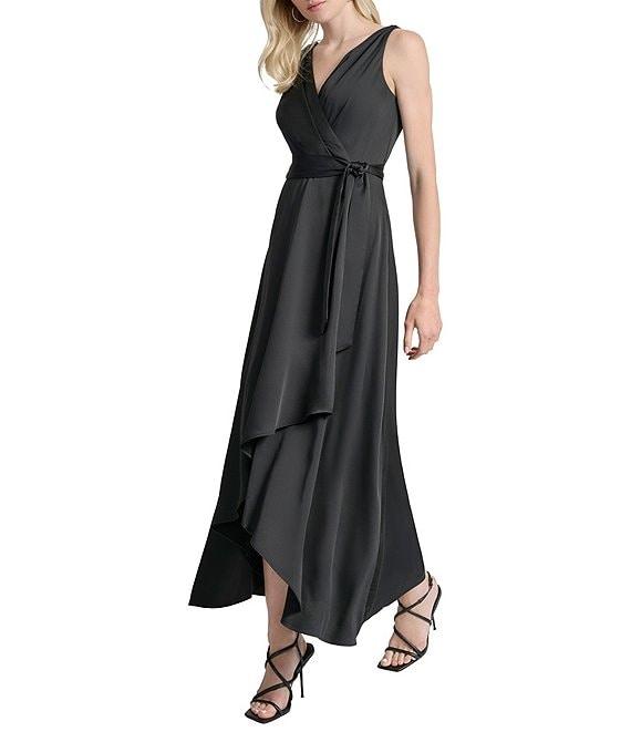 DKNY by Donna Karan Sleeveless High-Low Hem Midi Wrap Gown Product Image