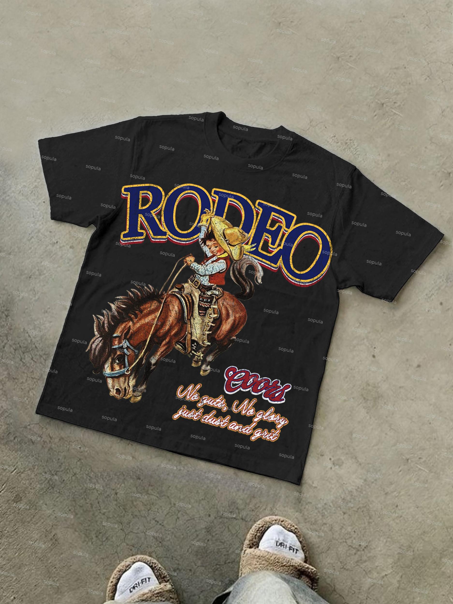 Rodeo Coors Cowboy Print Cotton T-shirt Product Image
