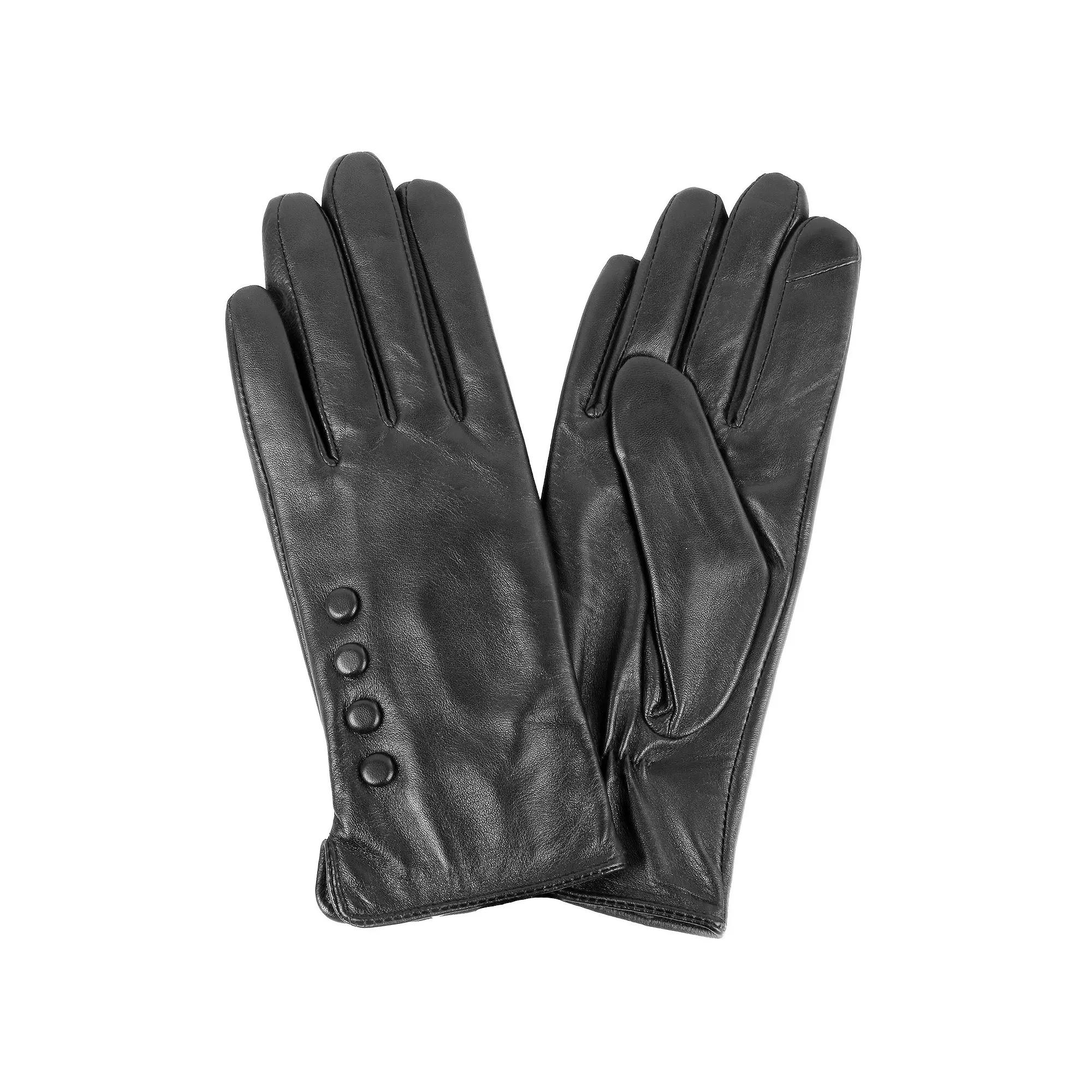 Women's Karla Hanson Leather Touchscreen Gloves with Buttons,  Product Image