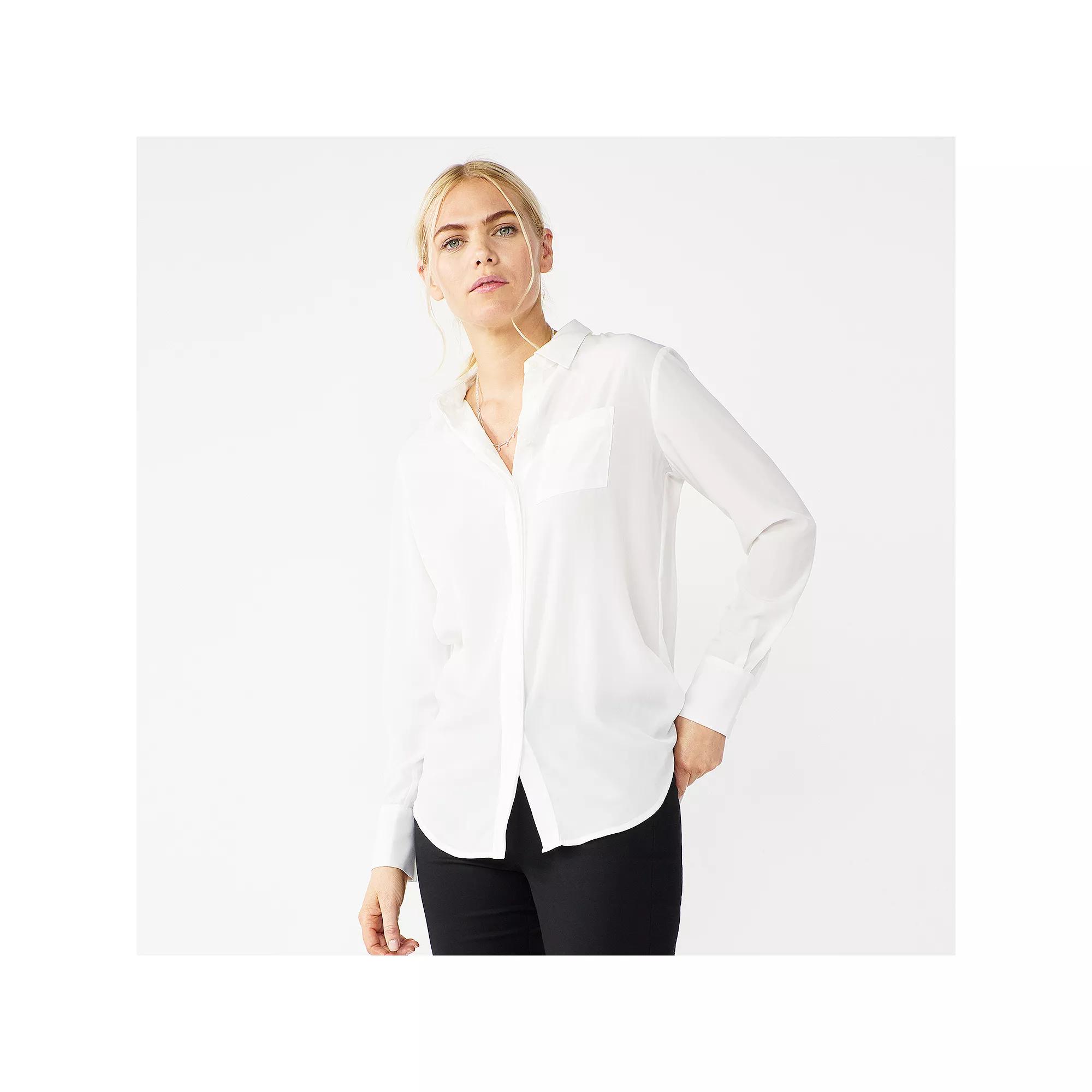 Petite Nine West Drapey Shirt, Women's, Size: XL Petite, White Product Image