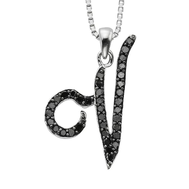 Jewelexcess Sterling Silver 1/4-ct. T.W. Black Diamond Initial Pendant, Women's,  Product Image