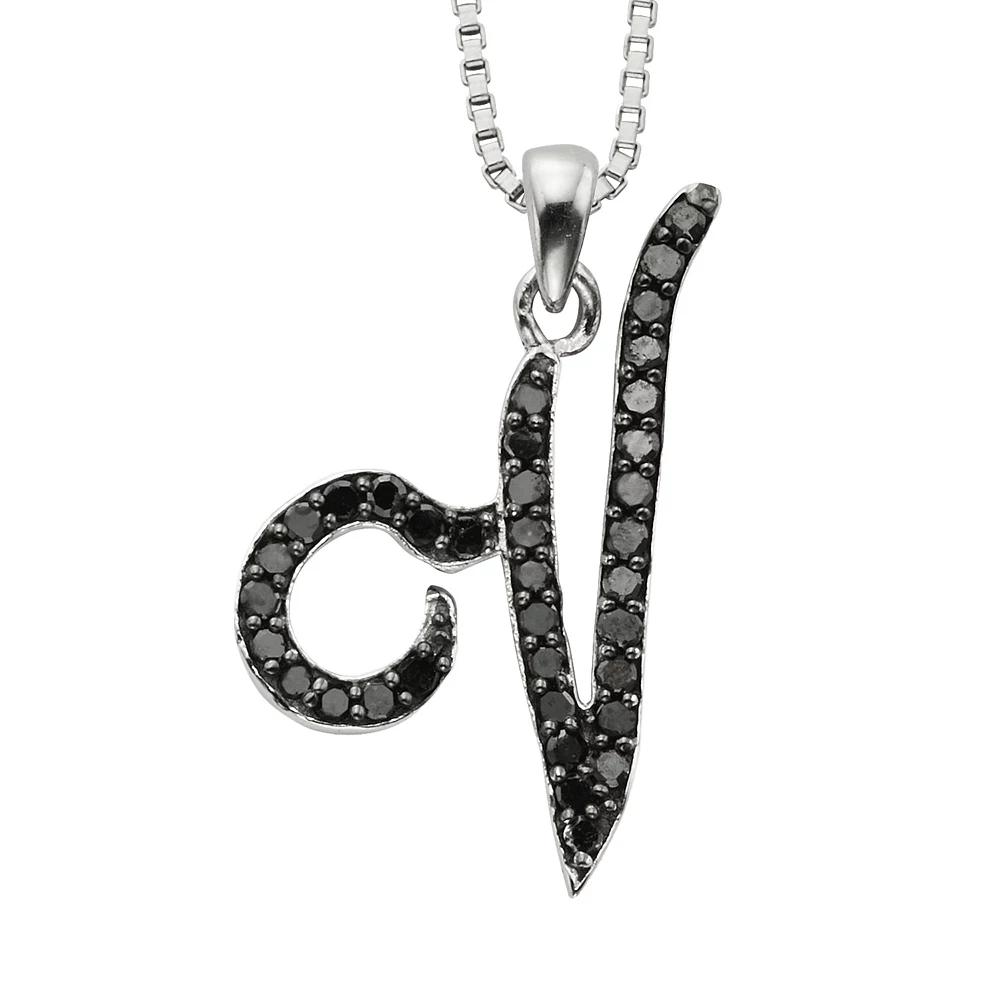 Jewelexcess Sterling Silver 1/4-ct. T.W. Black Diamond Initial Pendant, Women's,  Product Image