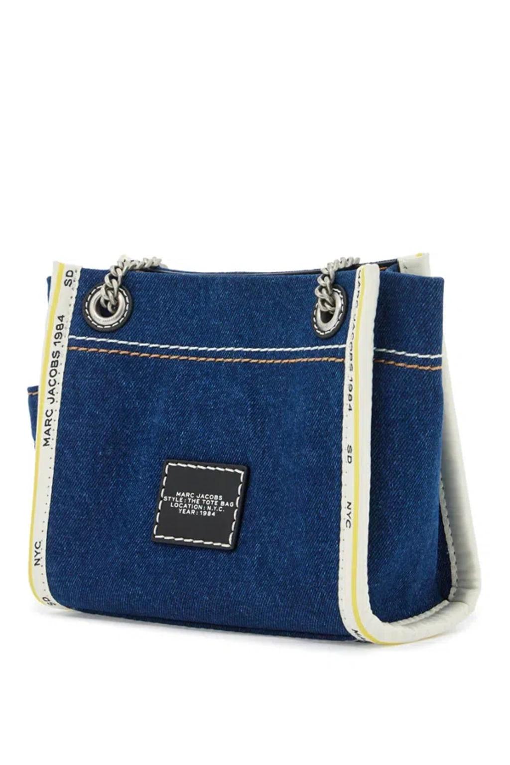 MARC JACOBS The Medium Tote In Blue Denim With Embroidered Logo In Dark Wash Product Image