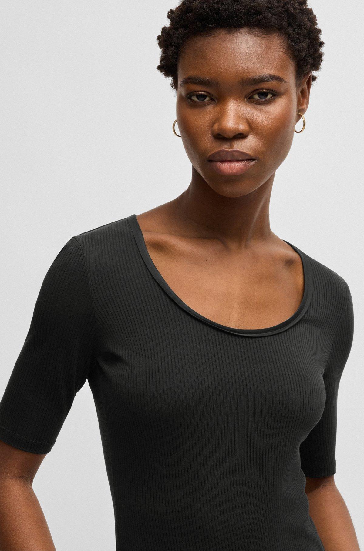 Scoop-neck T-shirt in ribbed stretch fabric Product Image