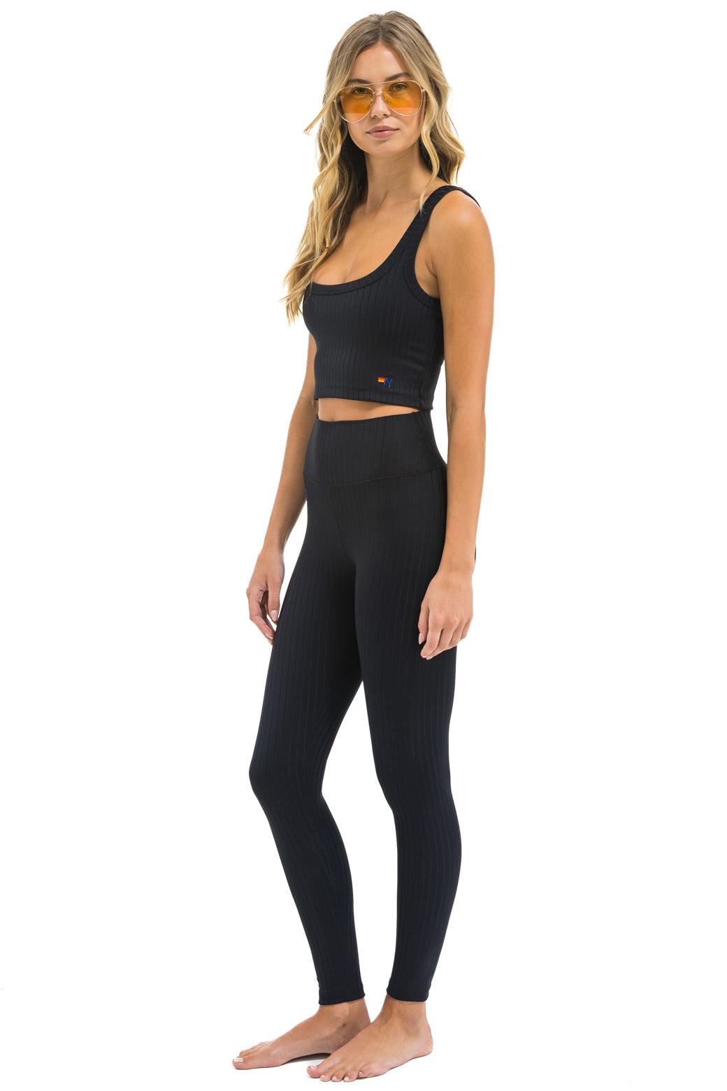 WIDE RIB FULL LENGTH HI-RISE LEGGINGS - BLACK Female Product Image