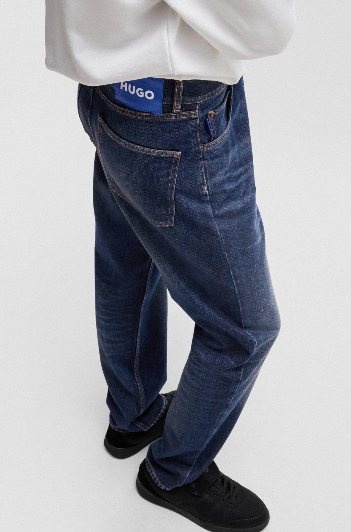 Regular-fit jeans in dark-blue stonewashed denim Product Image