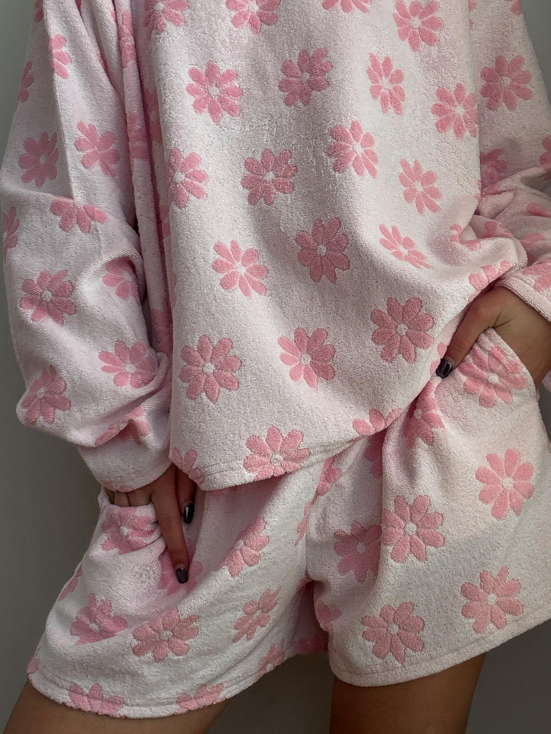Pink Flowers Long Sleeve Pajama Top Product Image