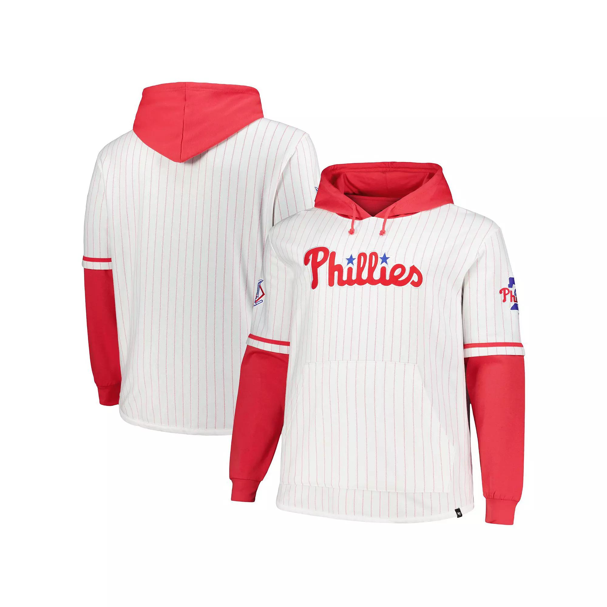 Men's '47 White Philadelphia Phillies Big & Tall Pinstripe Double Header Collection Pullover Hoodie, Size: 3XLT Product Image