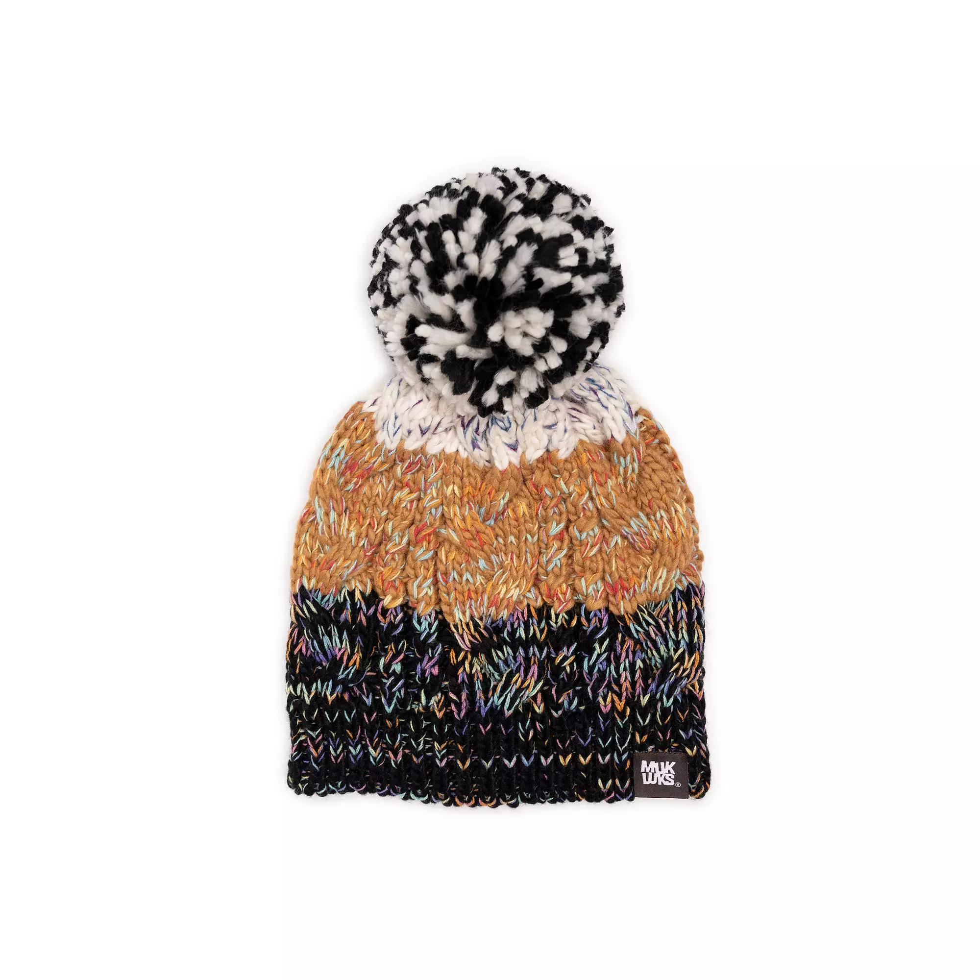 Women's MUK LUKS Colorblock Stripe Cable Beanie, Ebony Space Dye Marl Product Image