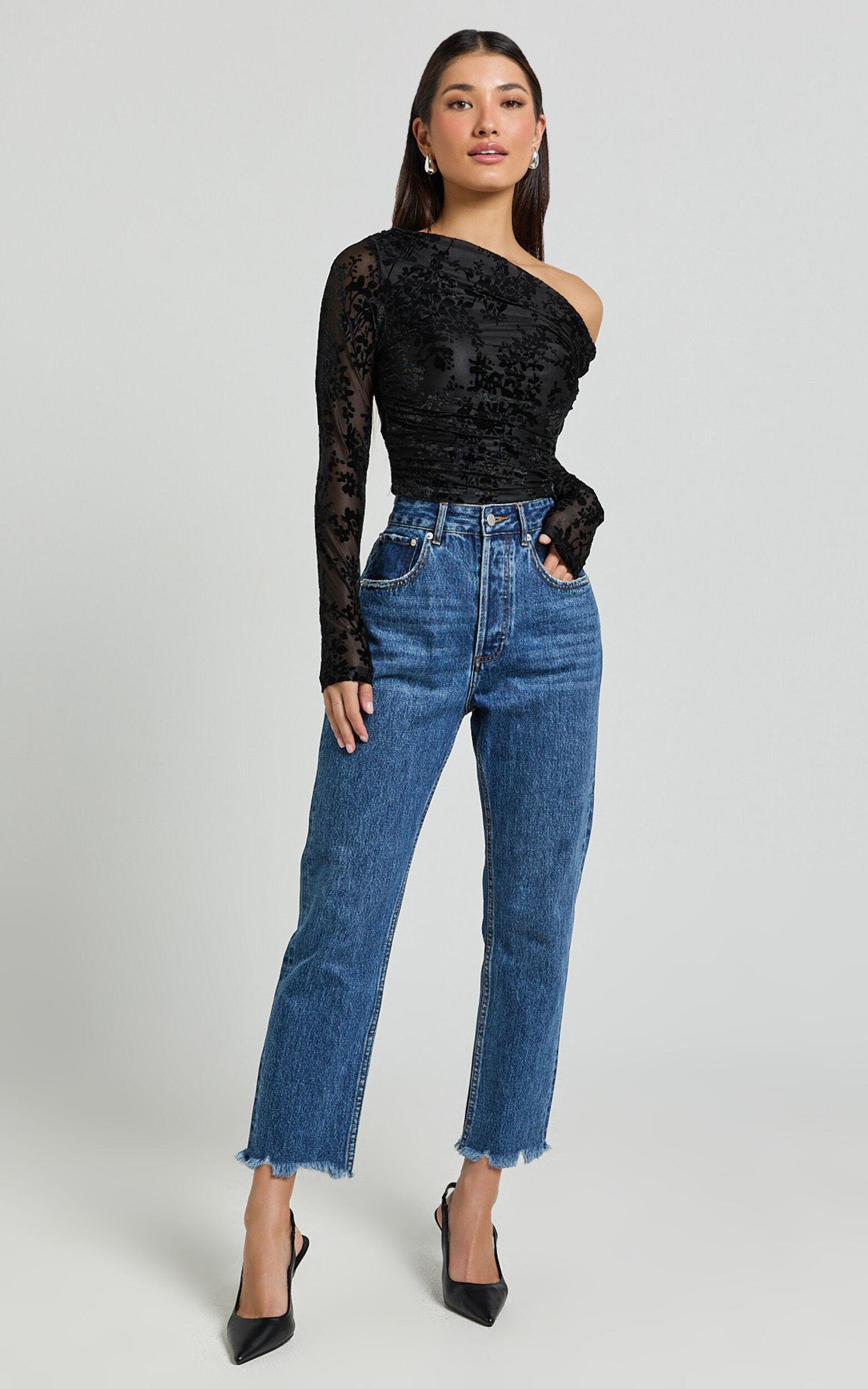 Willow Top - Asymmetrical Ruched Crop Top in Black Product Image