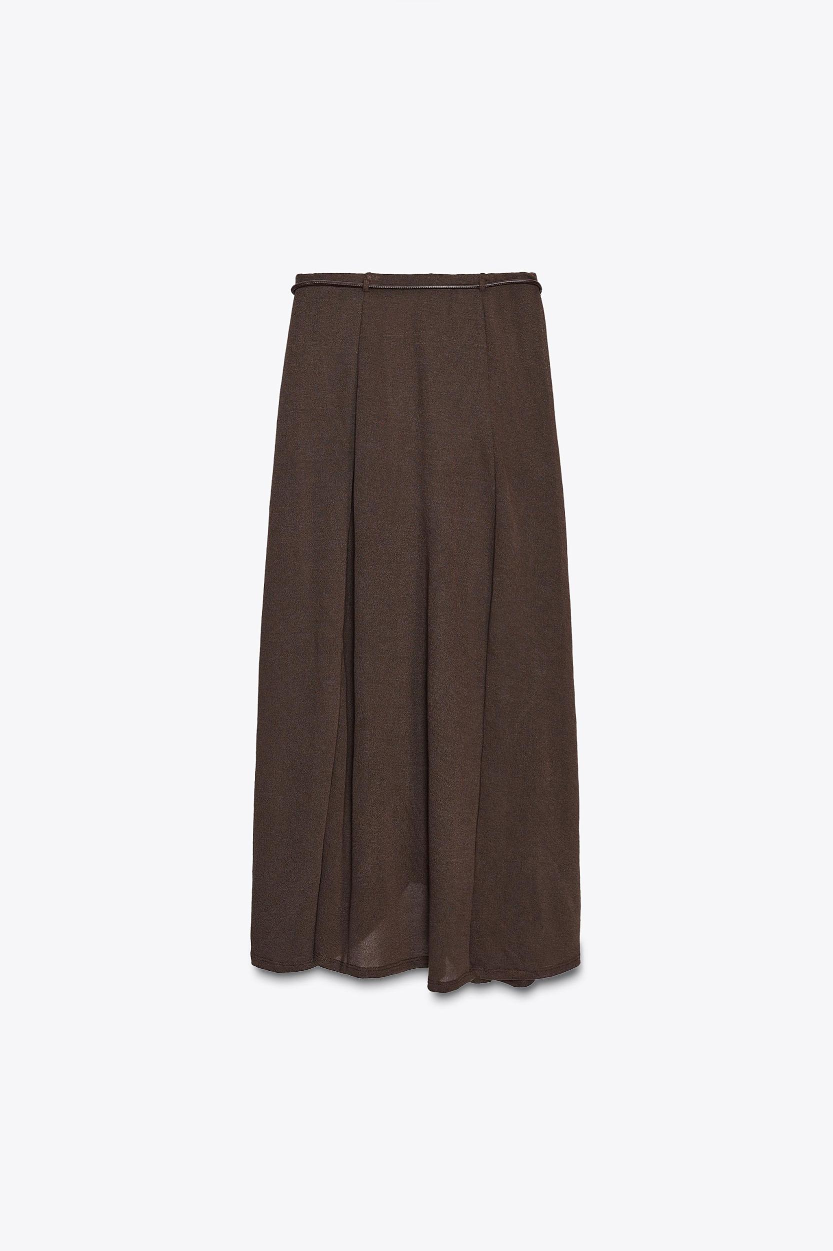 CUT-OUT KNIT SKIRT WITH BELT Product Image