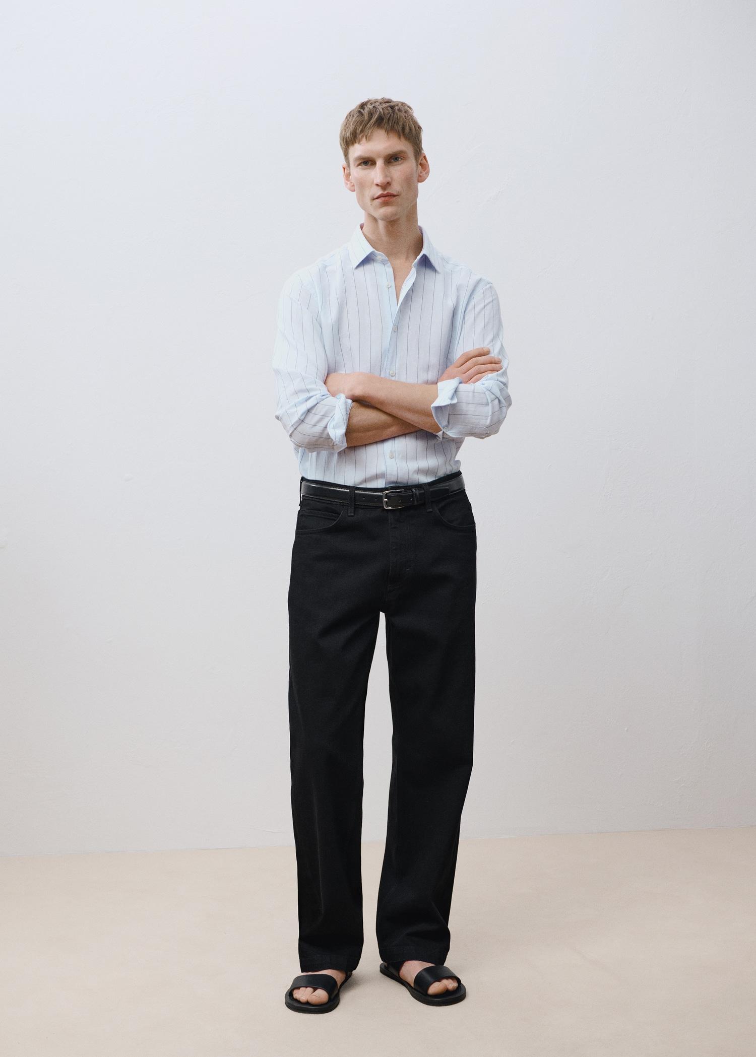 Linen pinstripe shirt - Men | MANGO USA Product Image