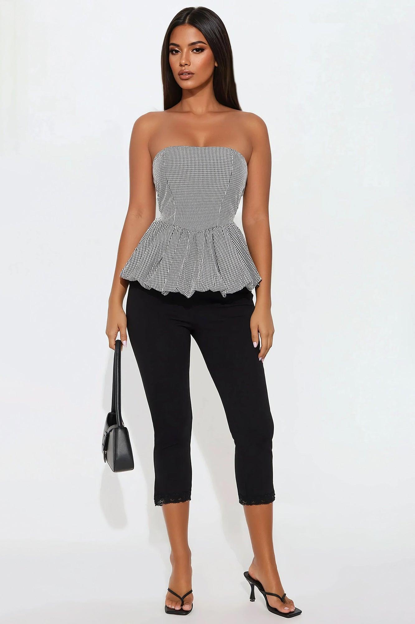 Sweet Honey Gingham Bubble Hem Top - Black/White Product Image