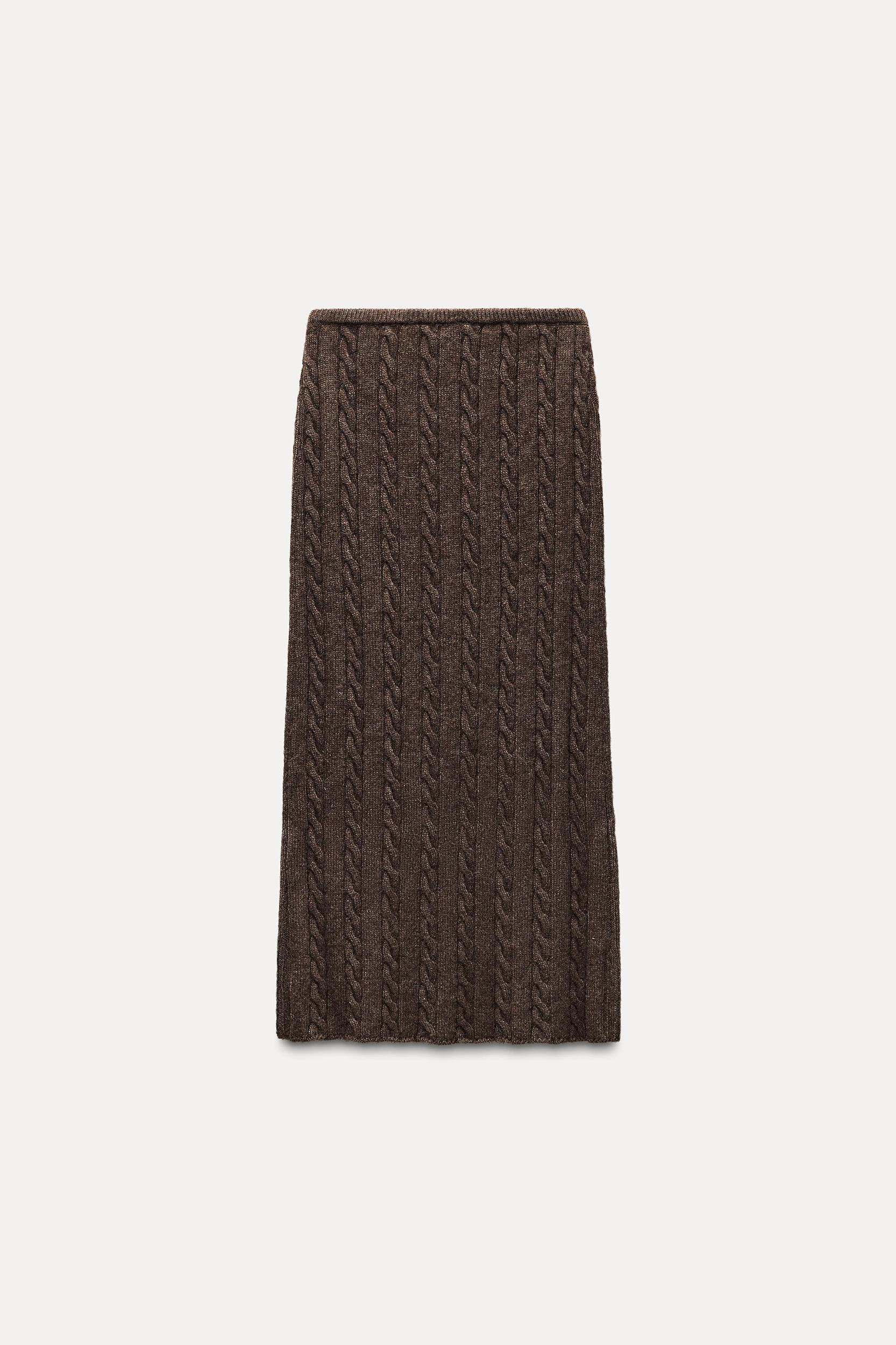 CABLE KNIT WOOL BLEND MIDI SKIRT Product Image