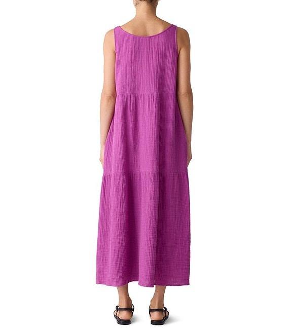 Eileen Fisher Organic Cotton Gauze Scoop Neck Sleeveless Tiered Maxi Dress Product Image