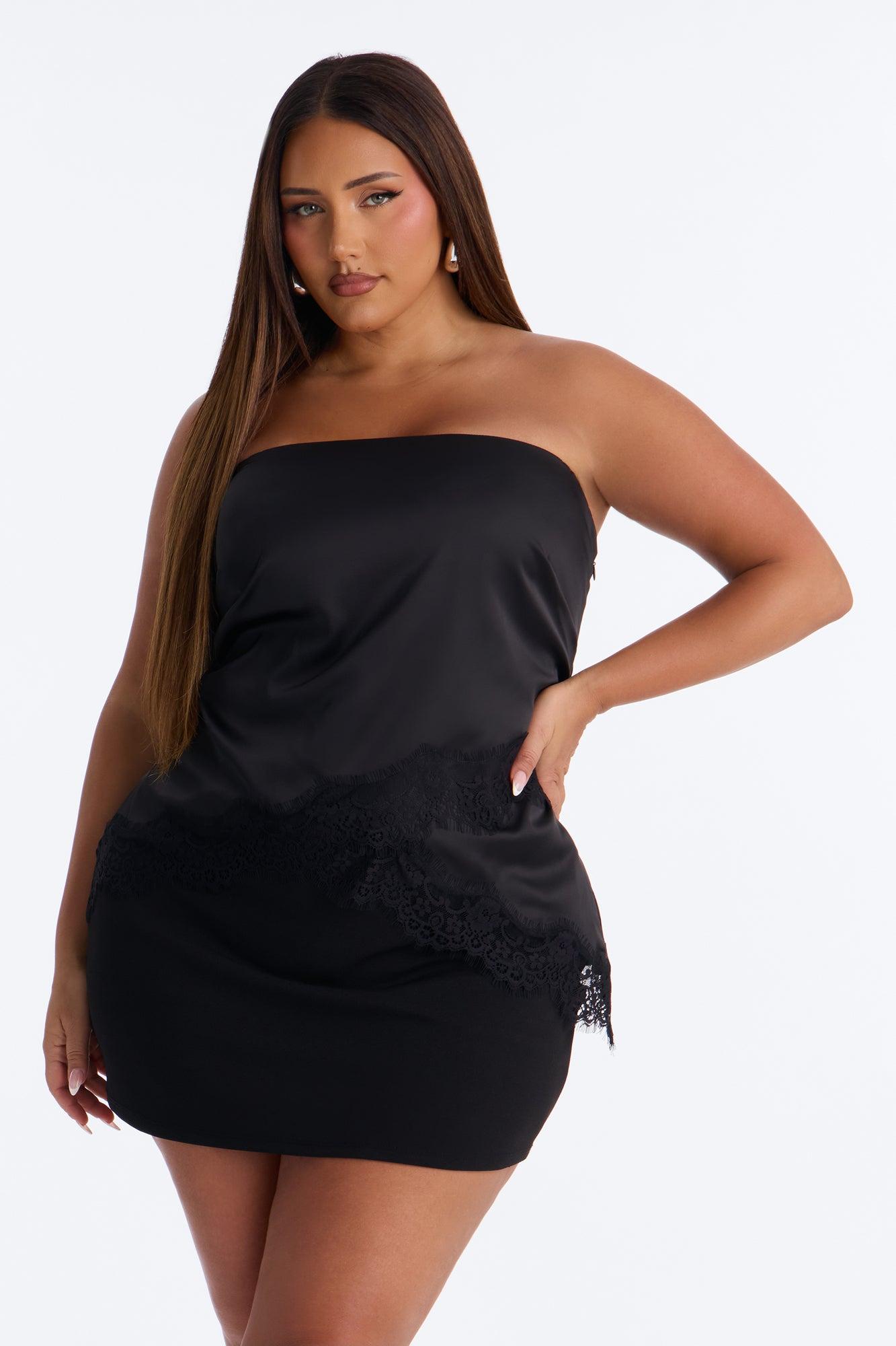 Pretty Poison Lace Trim Satin Tube Top - Black Female Product Image