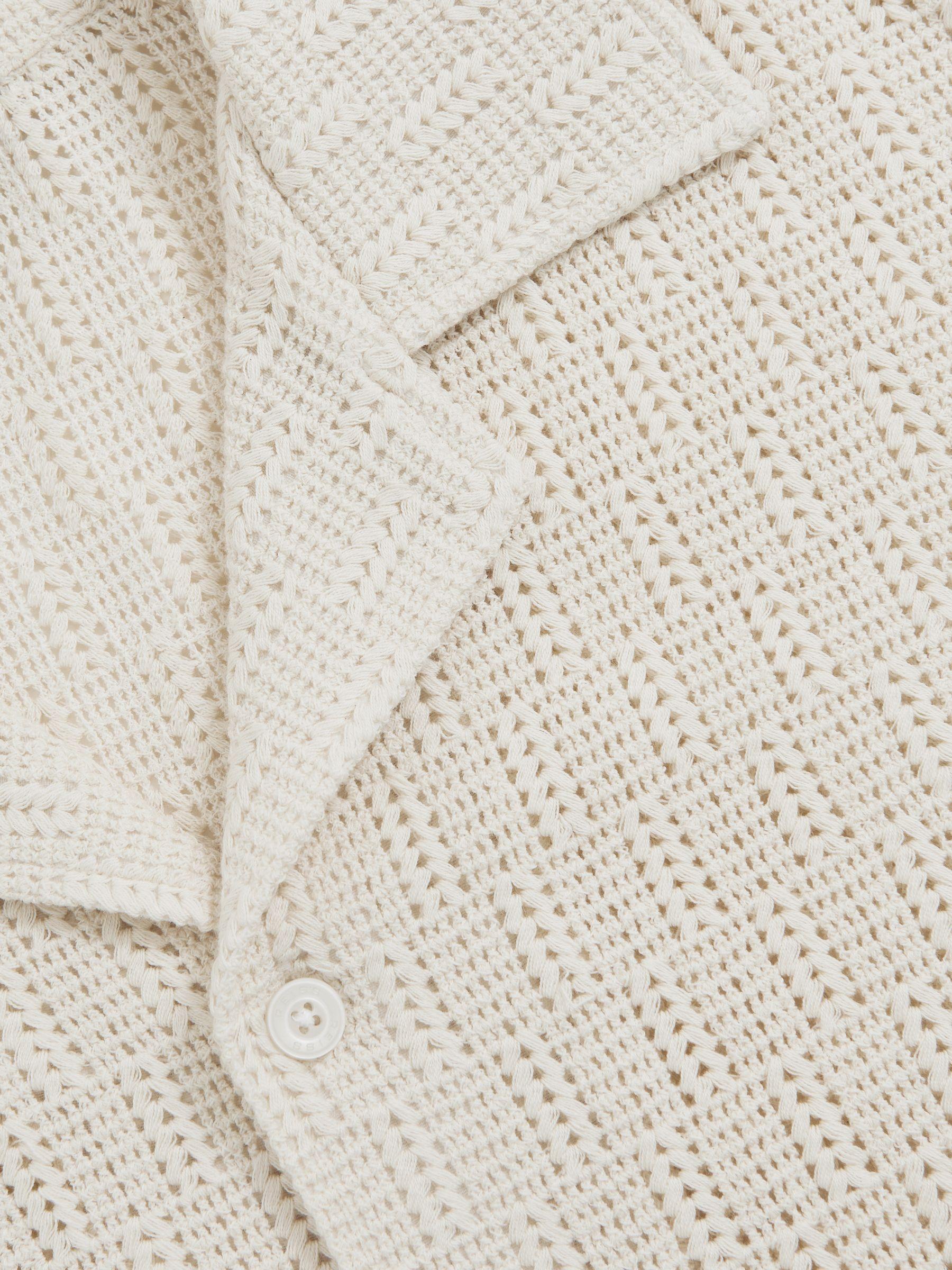 Cotton-Blend Crochet Shirt in Off White Product Image