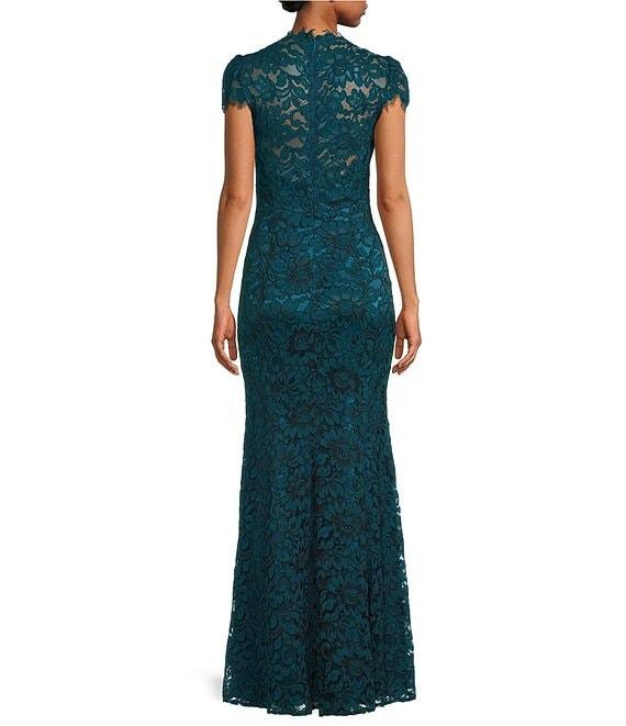 Eliza J Illusion Lace Neck Cap Sleeve V-Neck Mermaid Gown Product Image