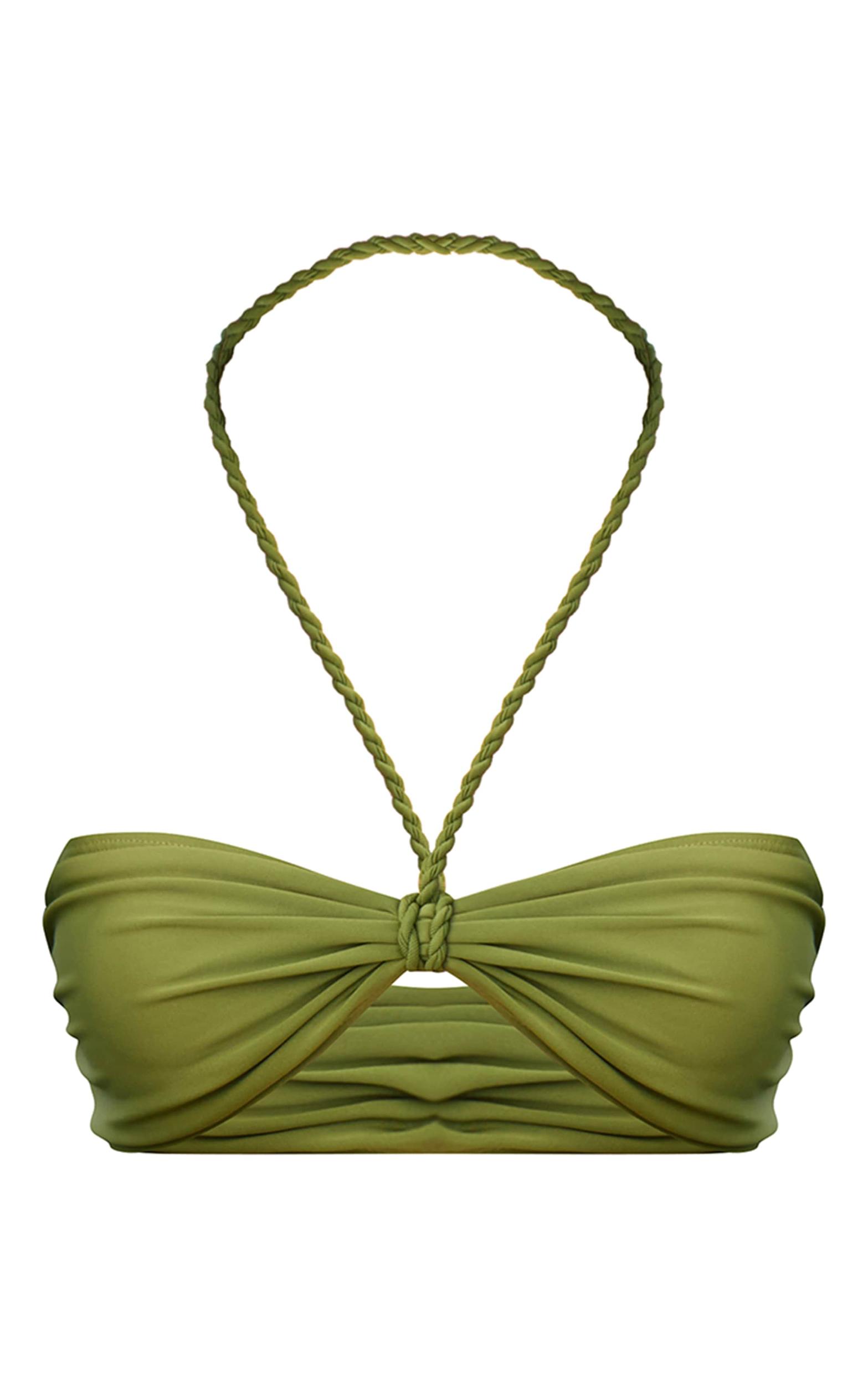 Olive Twist Halter Strap Bandeau Bikini Top Product Image