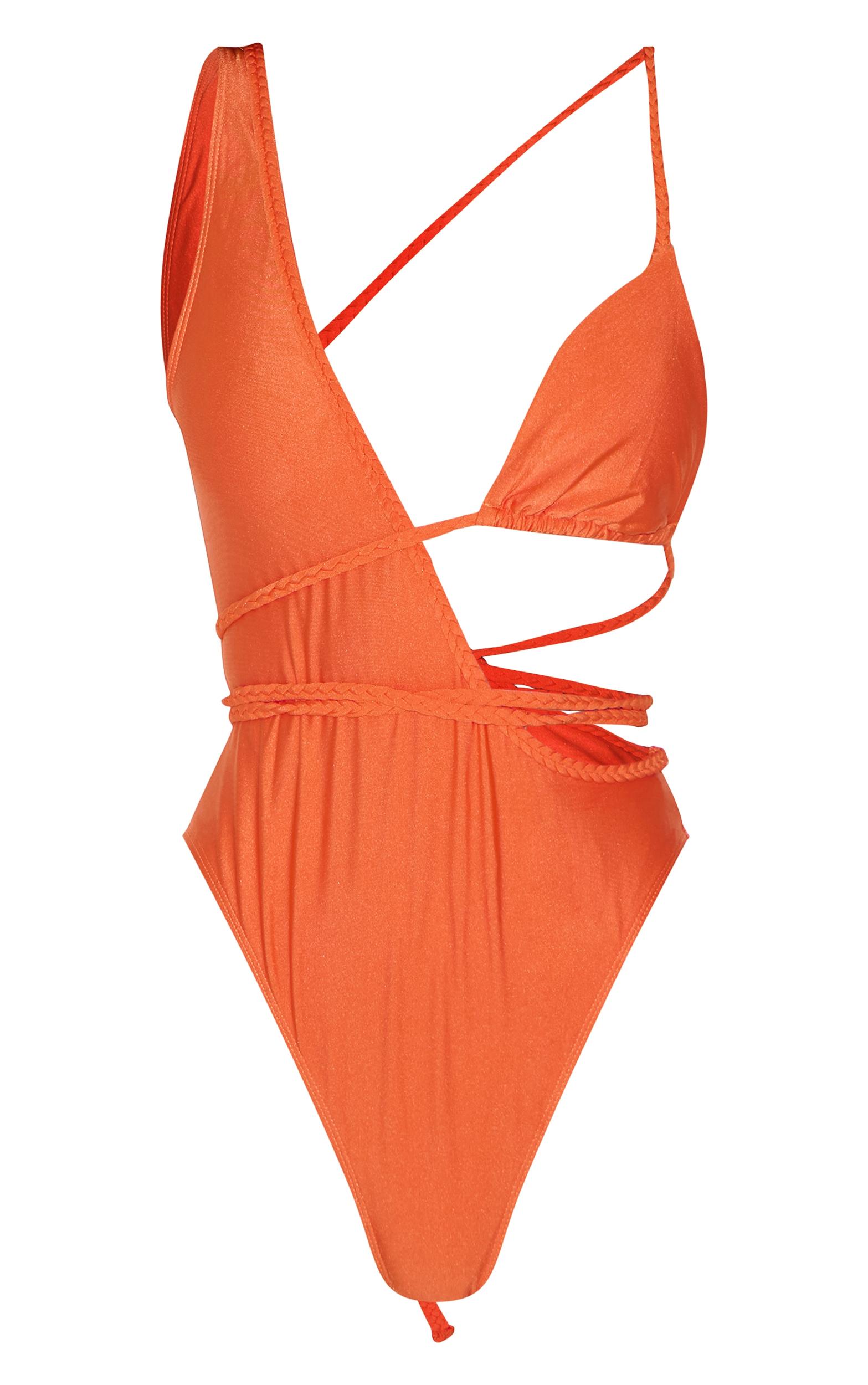 Orange Plait Detail Asymmetric Swimsuit Product Image