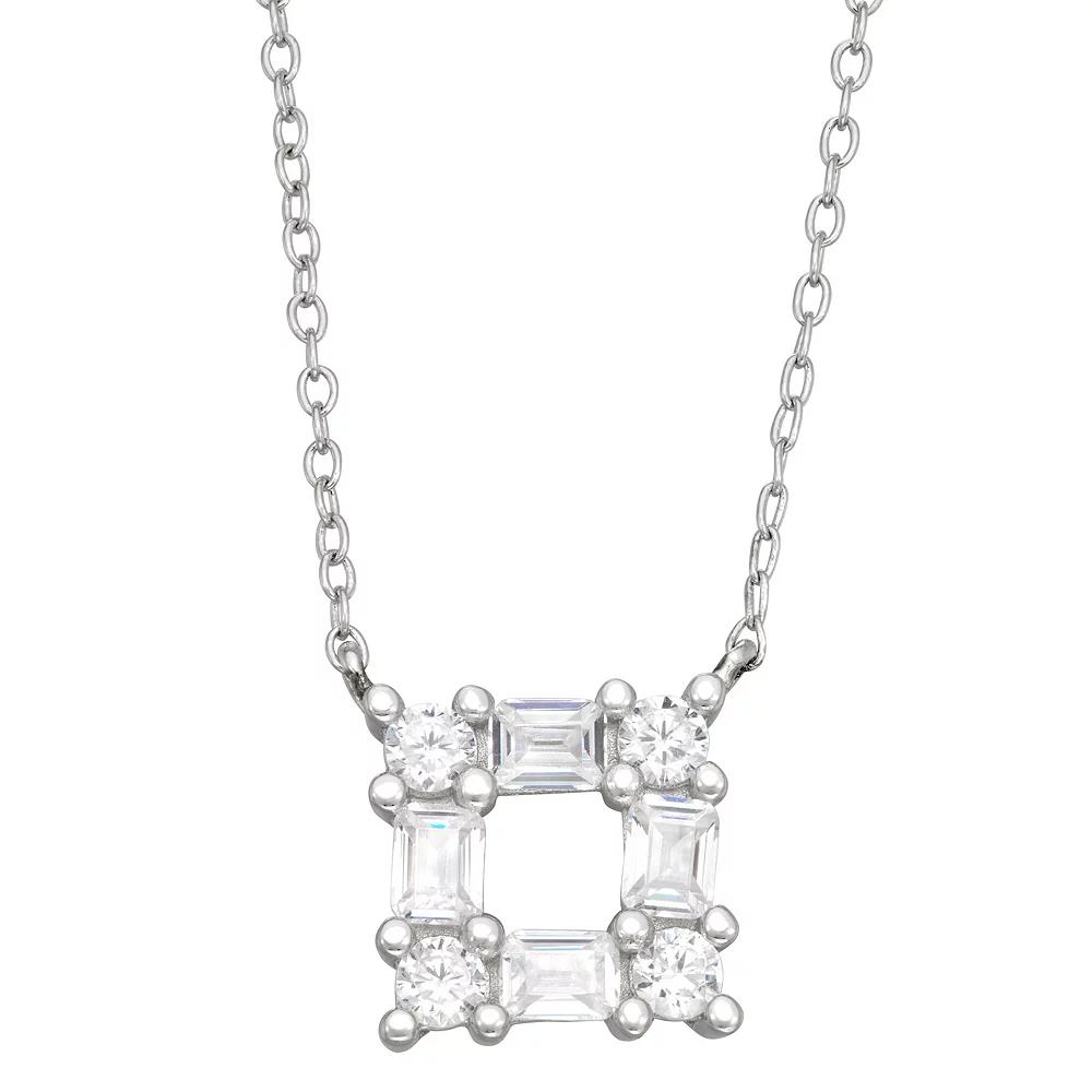 Sterling Silver Cubic Zirconia Square Necklace, Women's Product Image