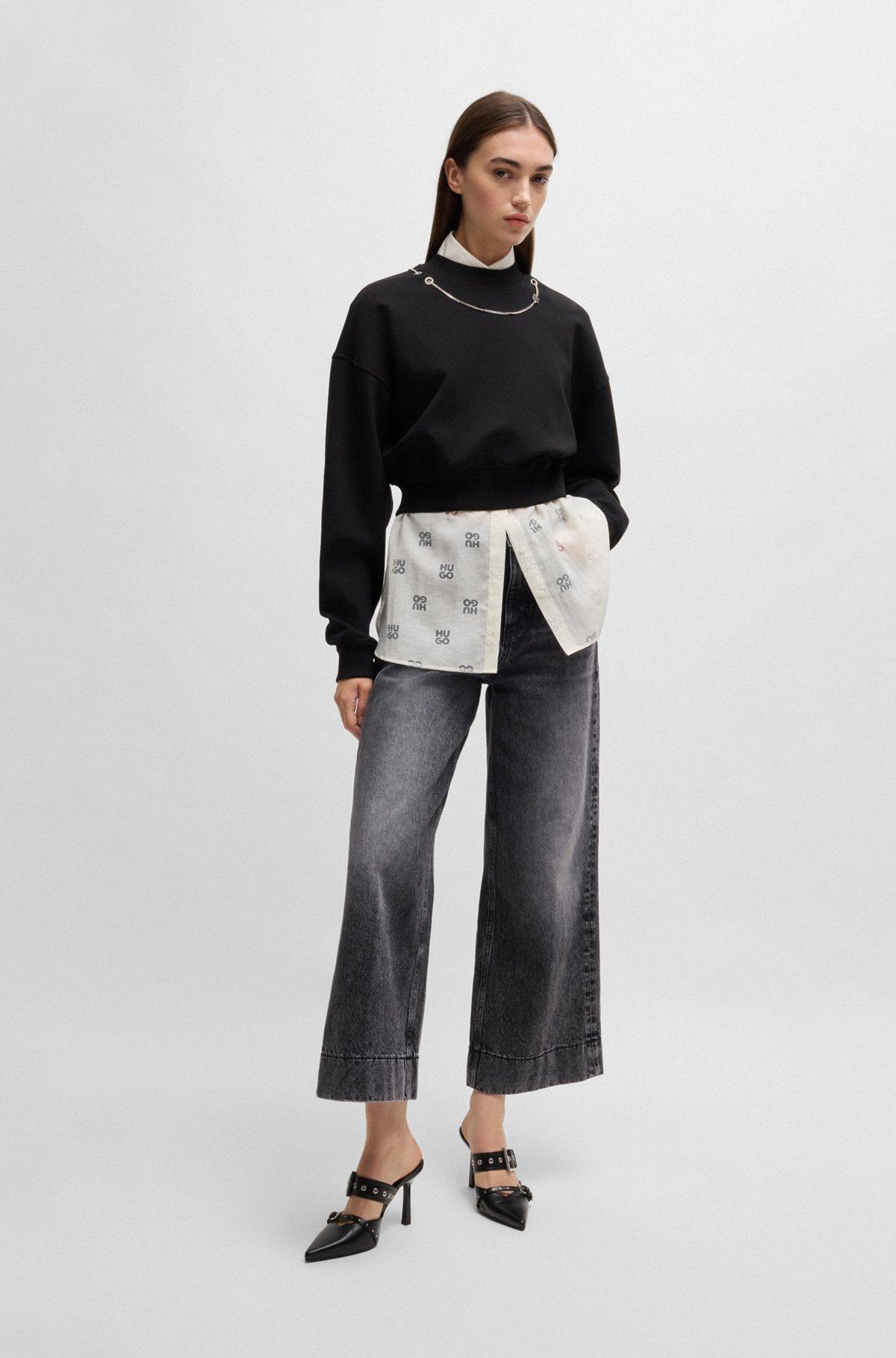 Wide-leg jeans in black rigid denim Product Image