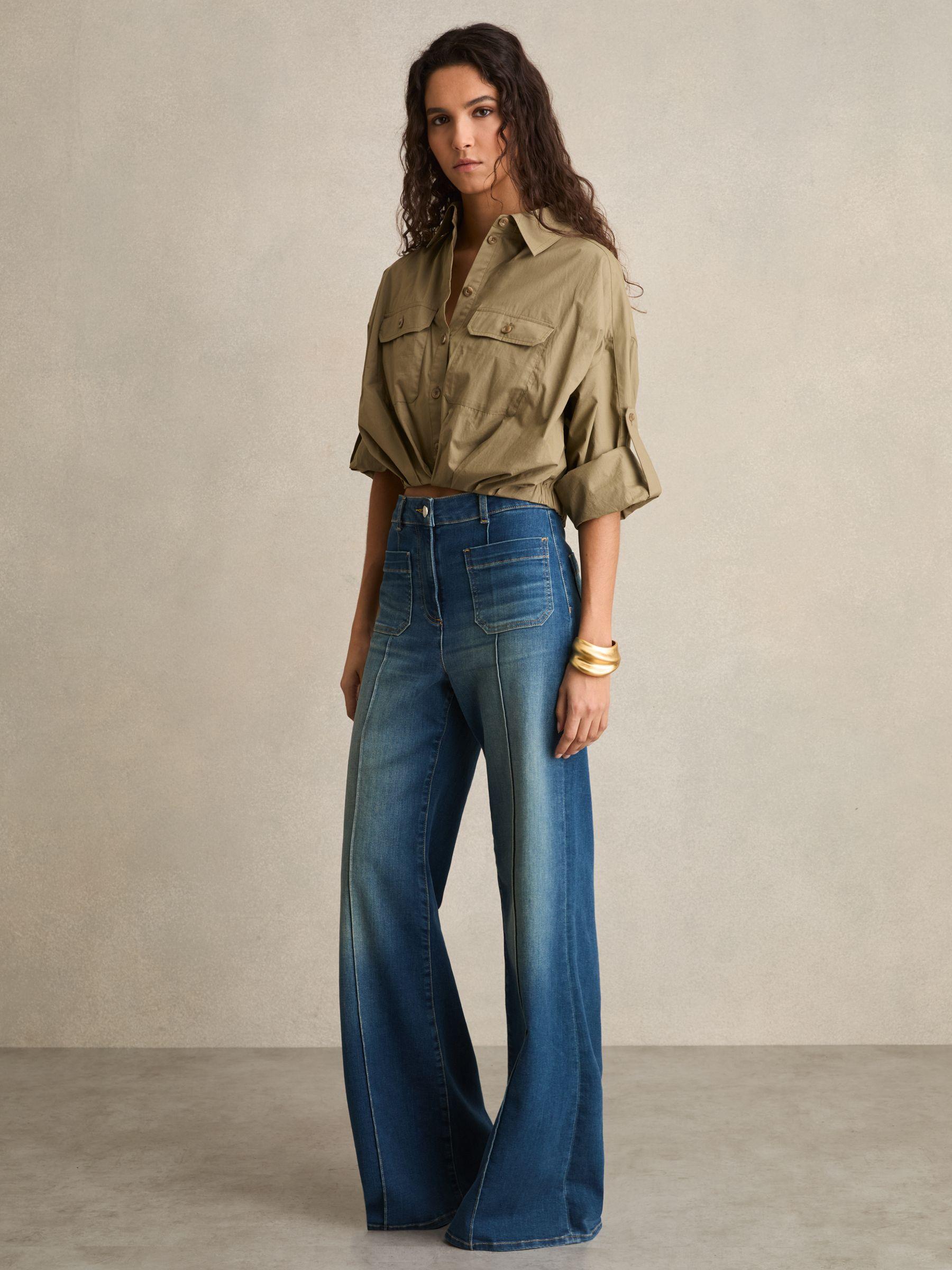 Pleat-Hem Cropped Shirt in Khaki Product Image