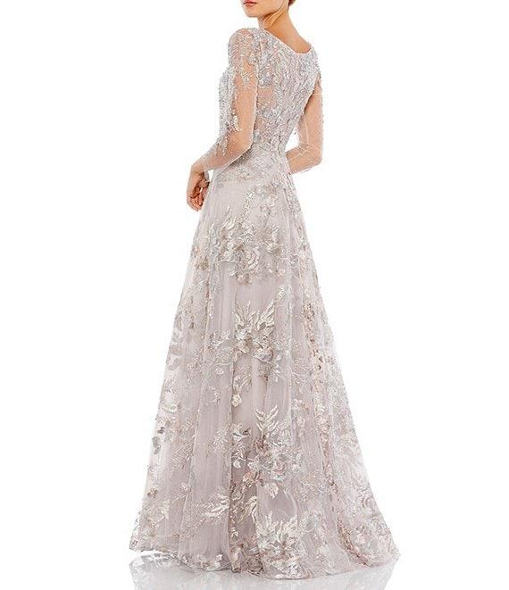 Mac Duggal Appliqued Illusion Long Sleeve A Line Gown Product Image