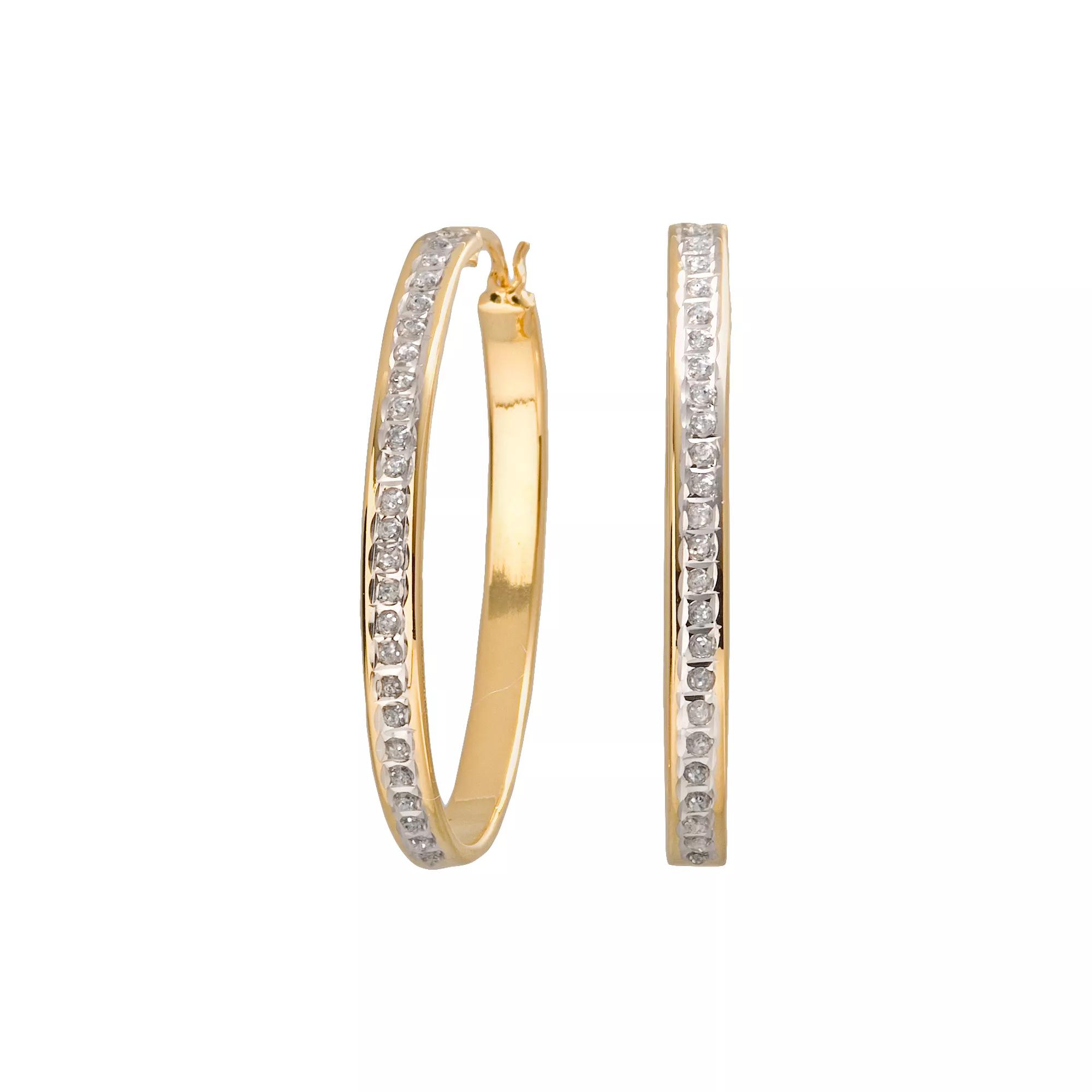Diamond Mystique 18k Gold Over Silver Oval Hoop Earrings, Women's, Yellow Product Image
