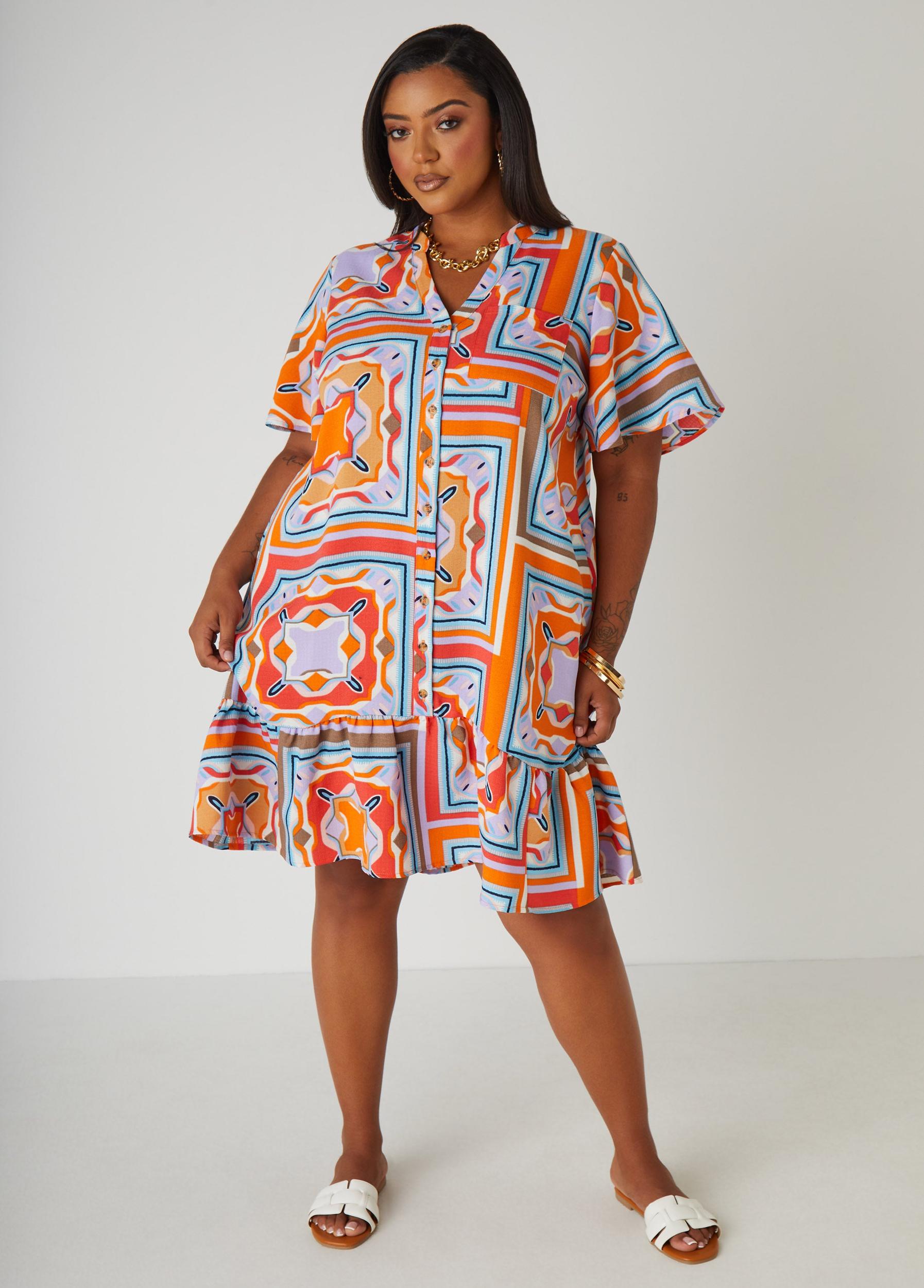 Printed Flounced Shirtdress Product Image