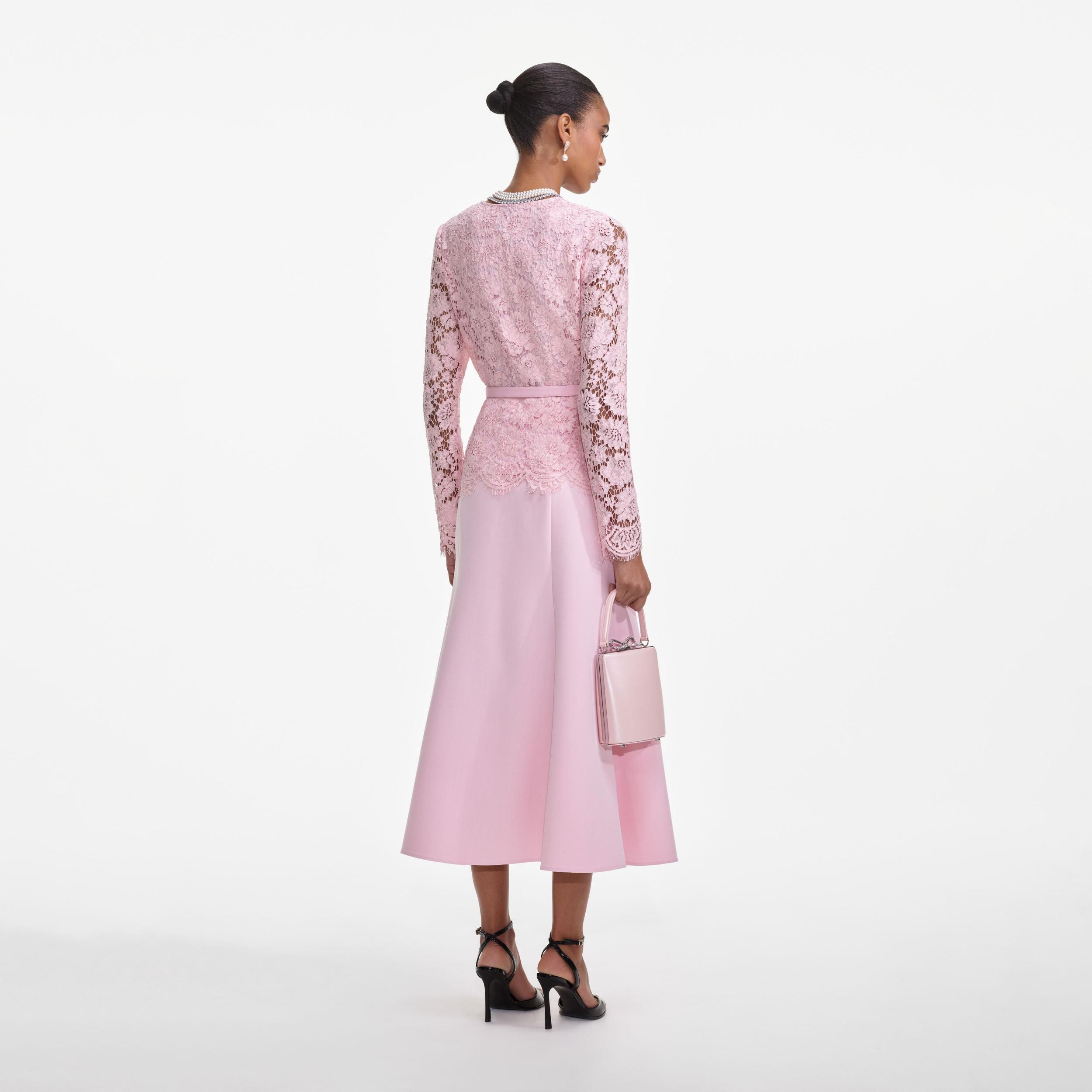 Pink Tailored Lace Midi Dress Product Image