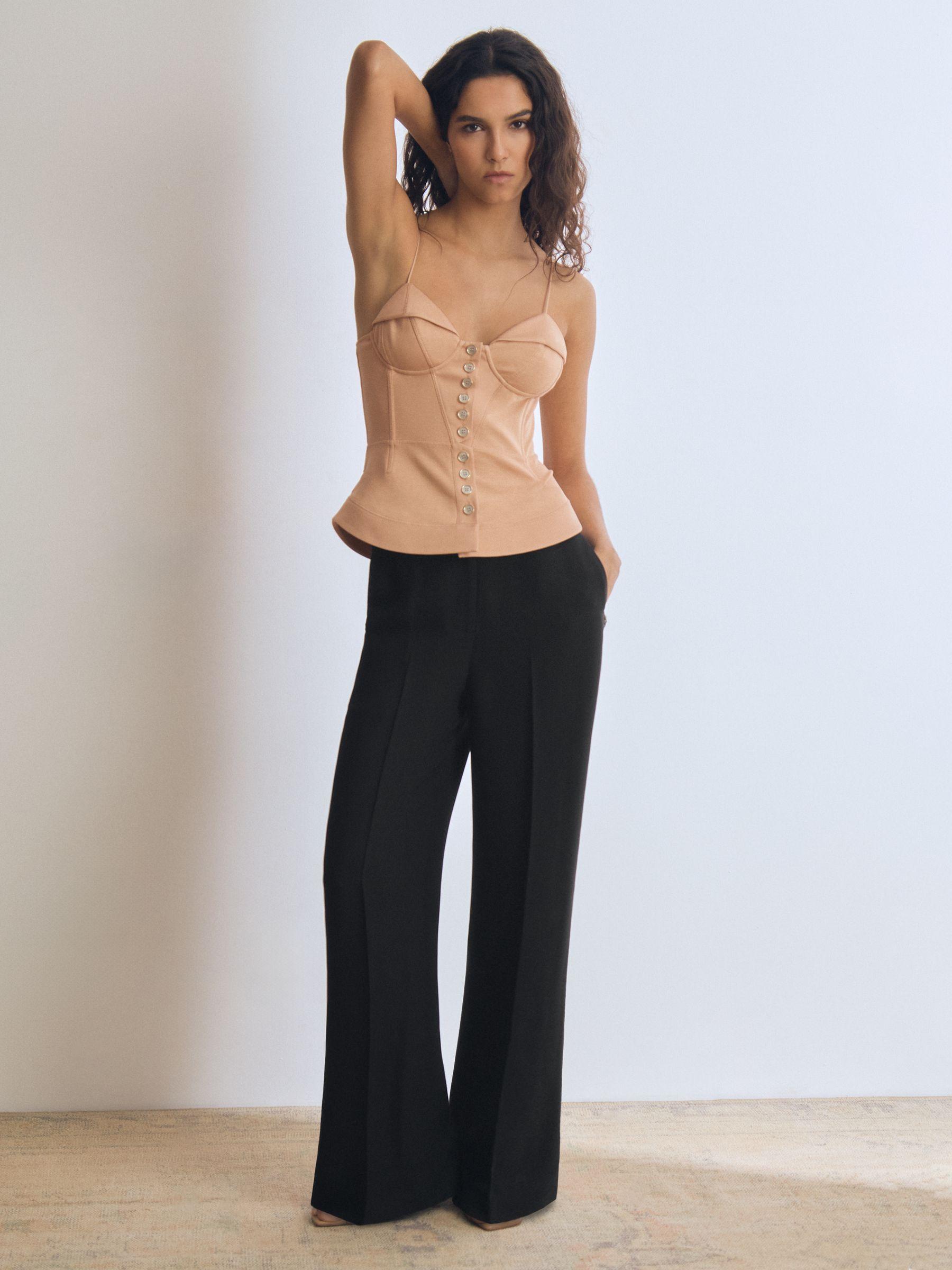 Atelier Crepe Wide-Leg Stitch Trousers in Black Product Image