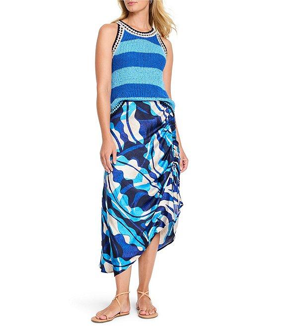 NIC + ZOE Aqua Surf Mid Rise Side Ruched Asymmetrical Skirt Product Image