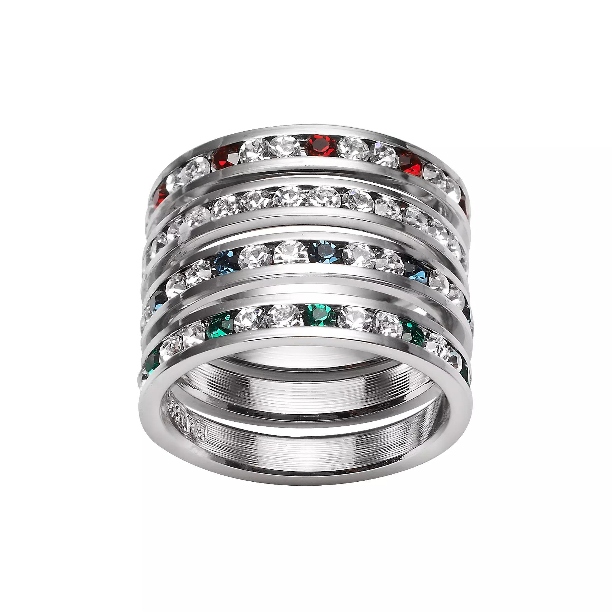 Traditions Jewelry Company Sterling Silver Crystal Eternity Ring Set, Women's, Size: 7, Multicolor Product Image