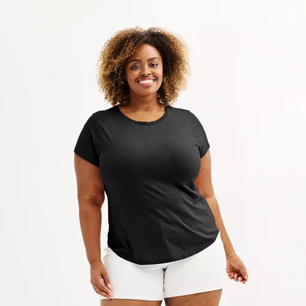 Plus Size Sonoma Goods For Life® Short-Sleeve Crew Tee, Women's, Size: 5XL, Pitch Black Product Image
