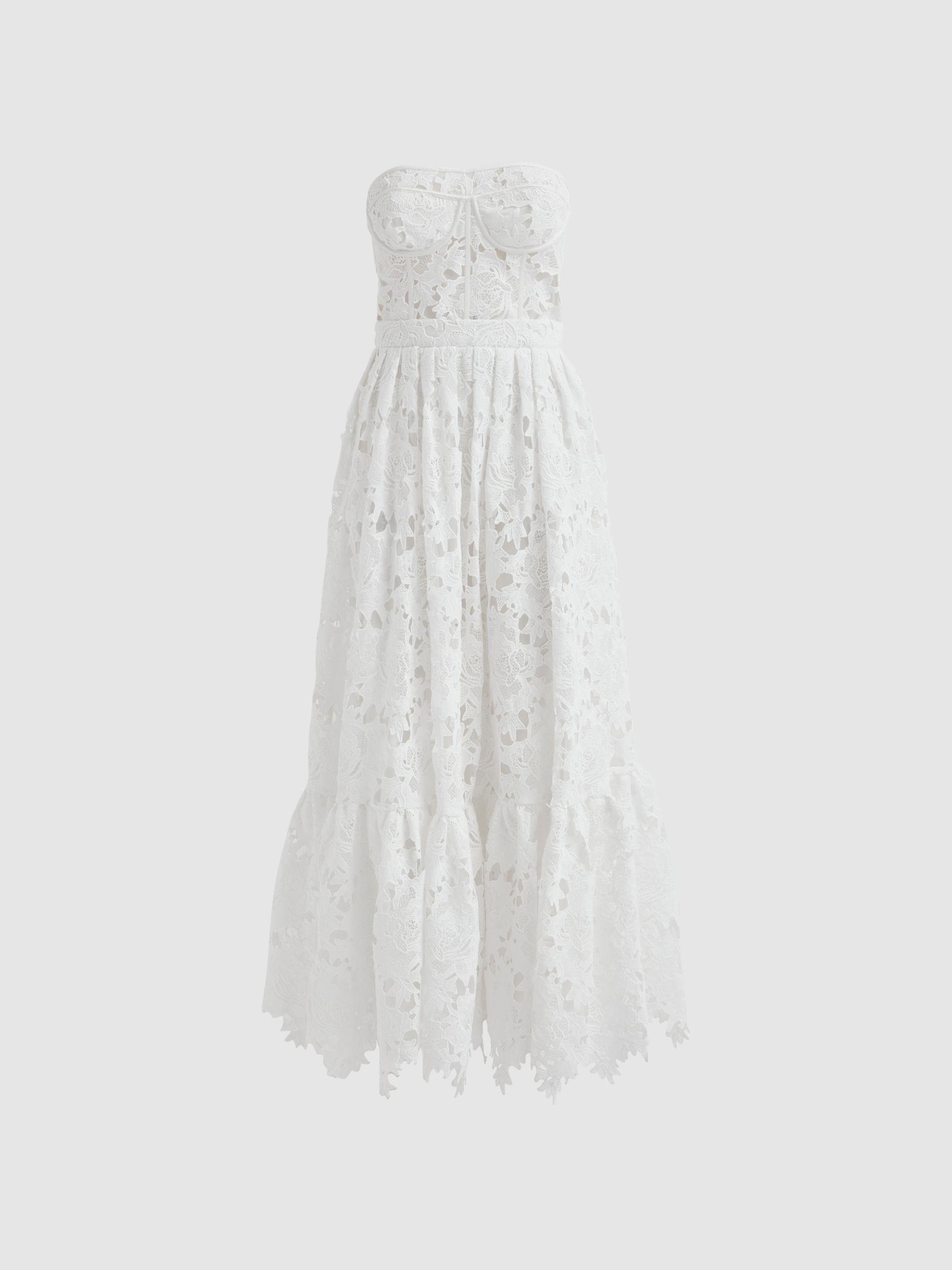 Leo Lin Bustier Lace Midi Dress in Snow Product Image