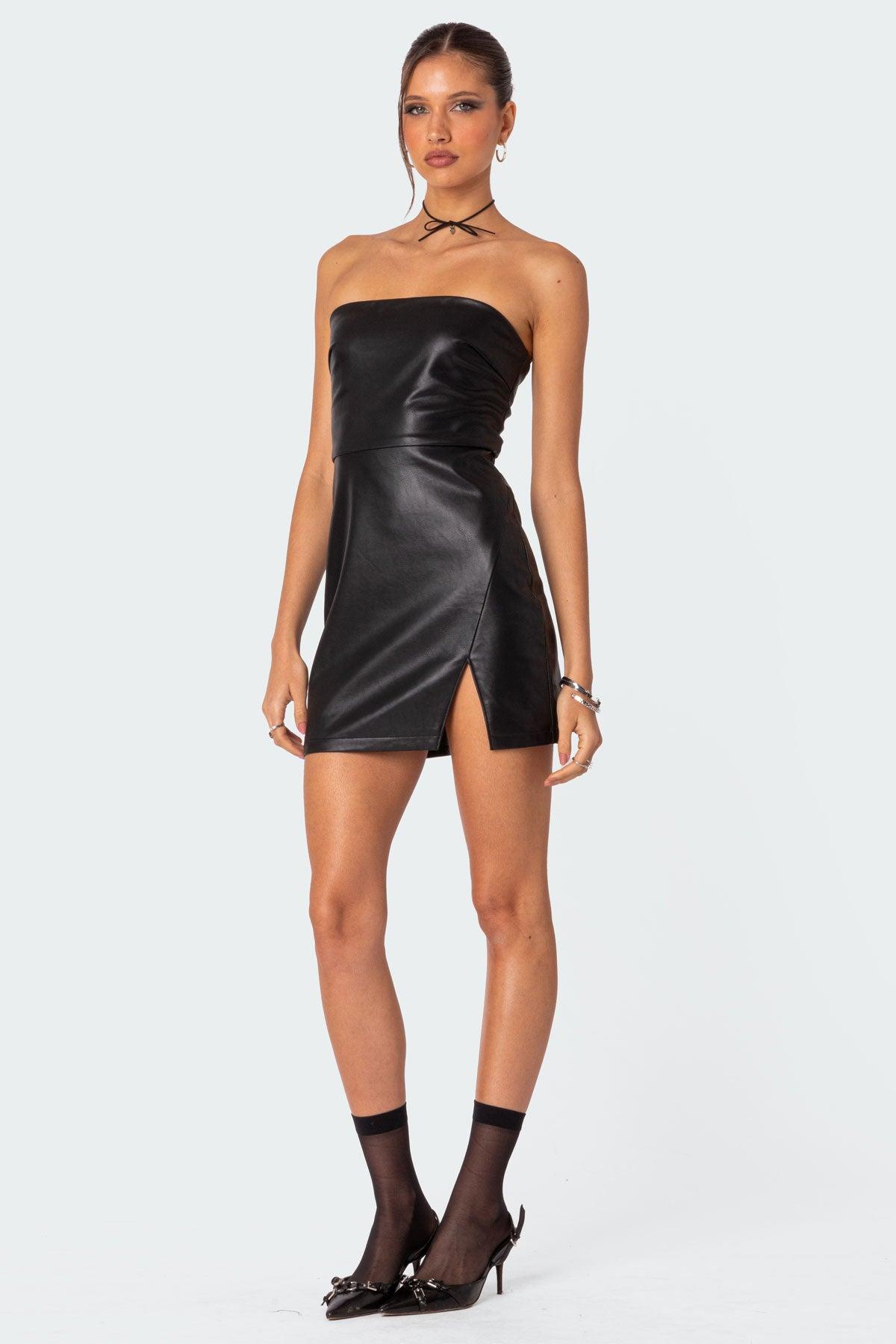 Moon Sign Faux Leather Mini Dress Product Image