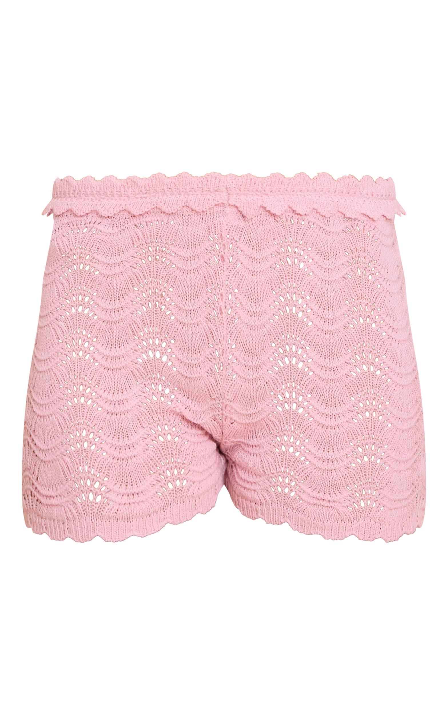 Pink Waistband Detail Crochet Mini Shorts Product Image