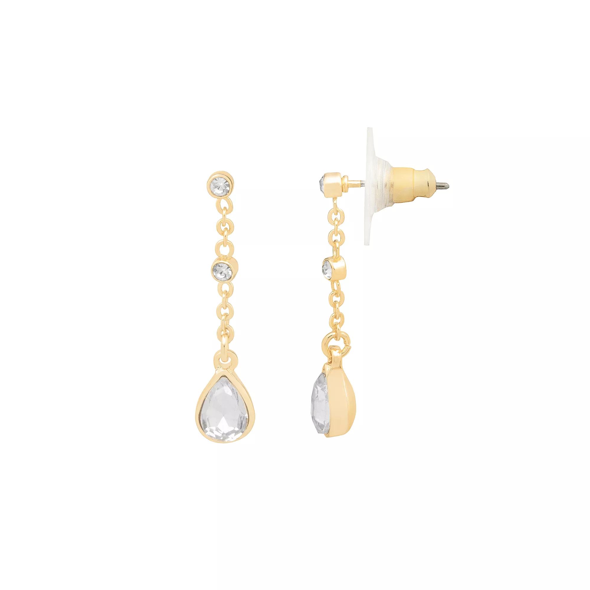 LC Lauren Conrad Gold Tone Simulated Pearl Stone Drop Earrings, Women's, Clear Product Image