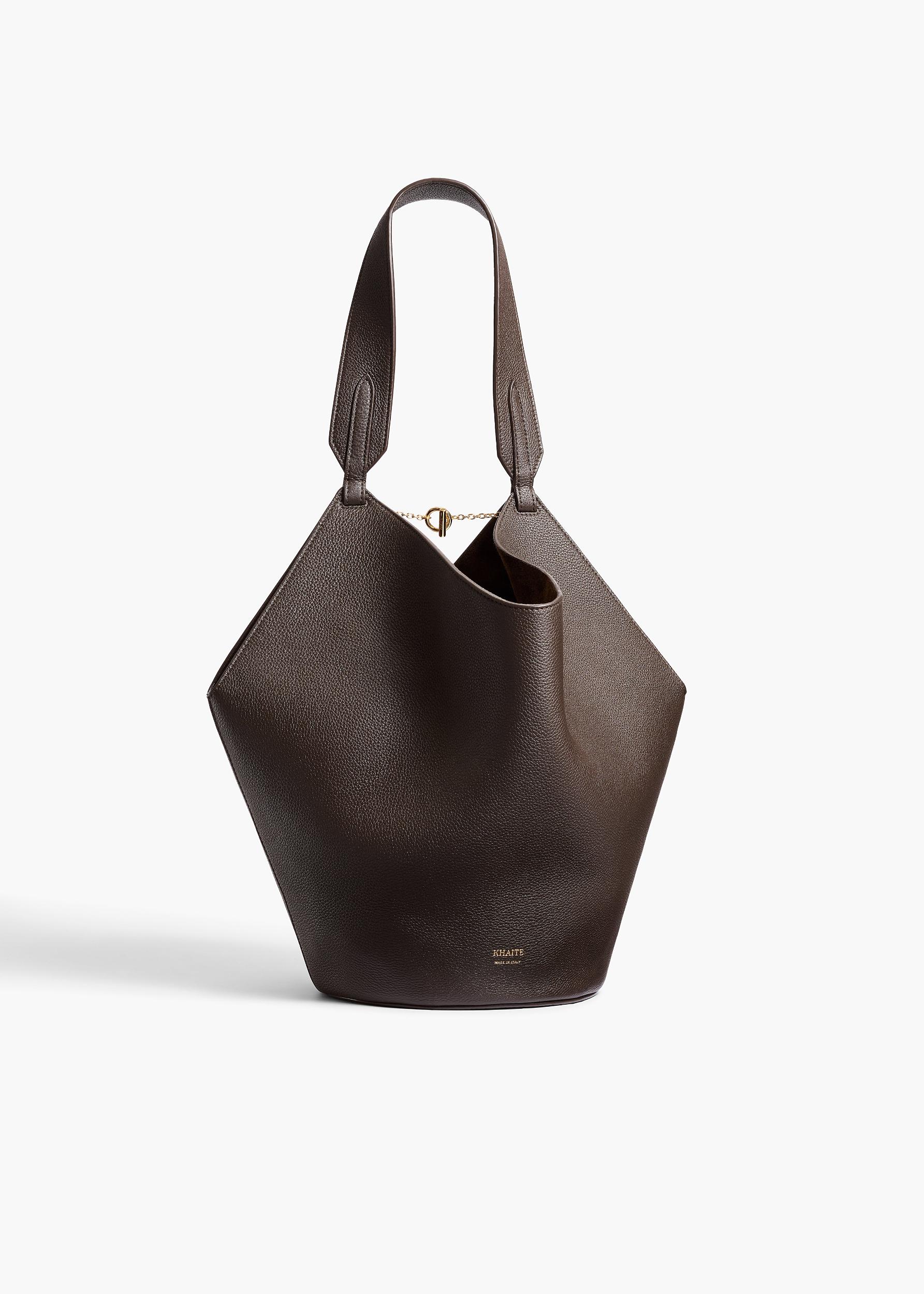 Small Lotus Tote in Dark Brown Pebbled Leather Product Image