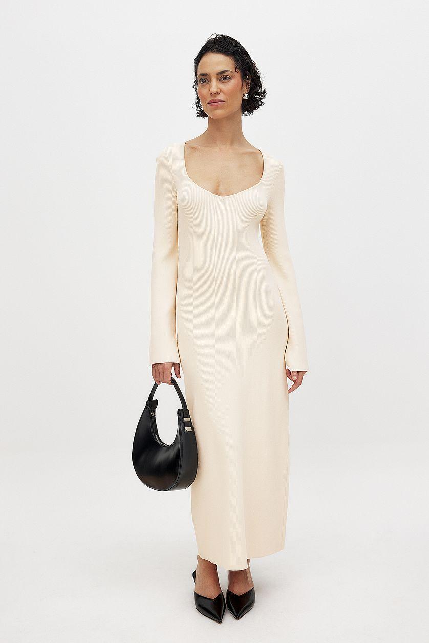 Fine Knitted Trumpet Sleeve Midi Dress Product Image